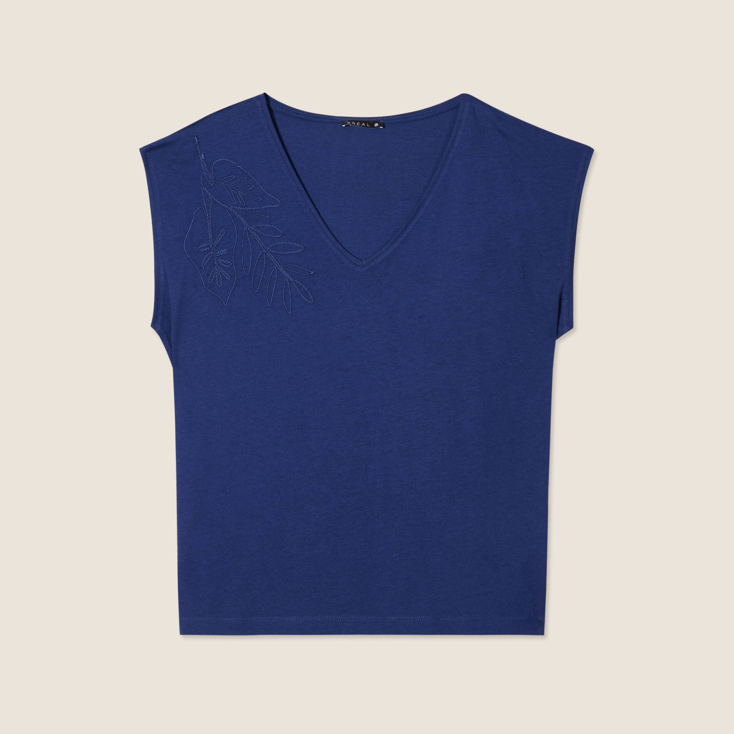 debardeur sans manches brode bleu fonce femme Débardeur sans manches brodé bleu foncé femme