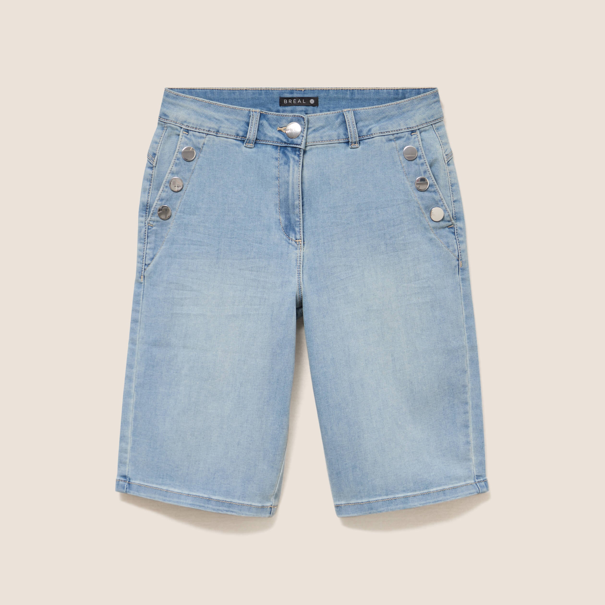 Bermuda ajust&eacute; denim double stone femme