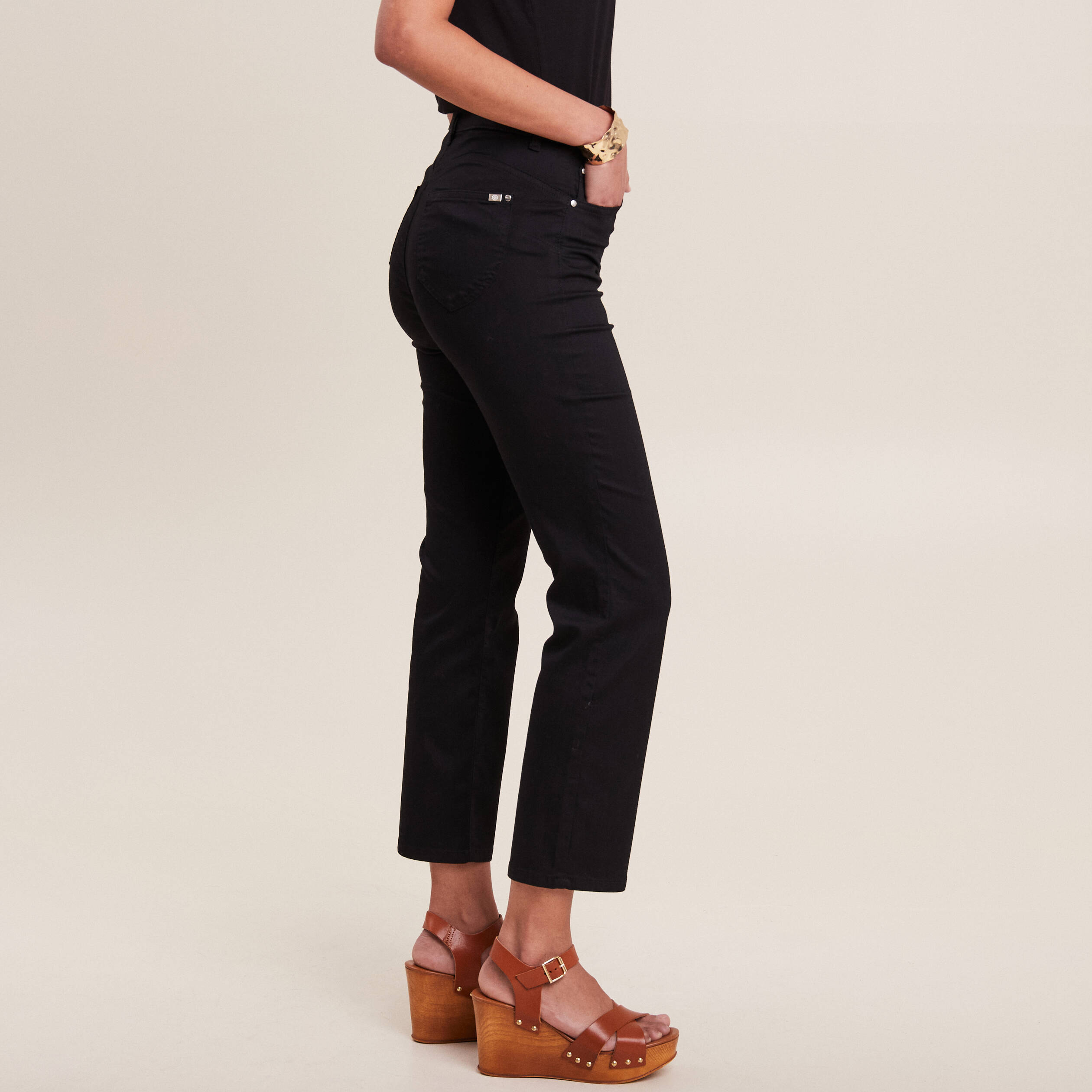 pantalon droit taille haute 78eme noir femme Pantalon droit taille haute 7/8ème noir femme