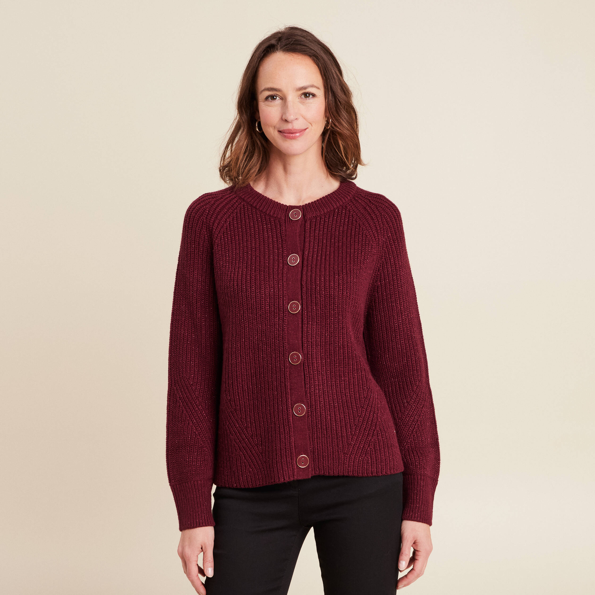 gilet droit mi long col rond bordeaux femme Gilet droit mi-long col rond bordeaux femme