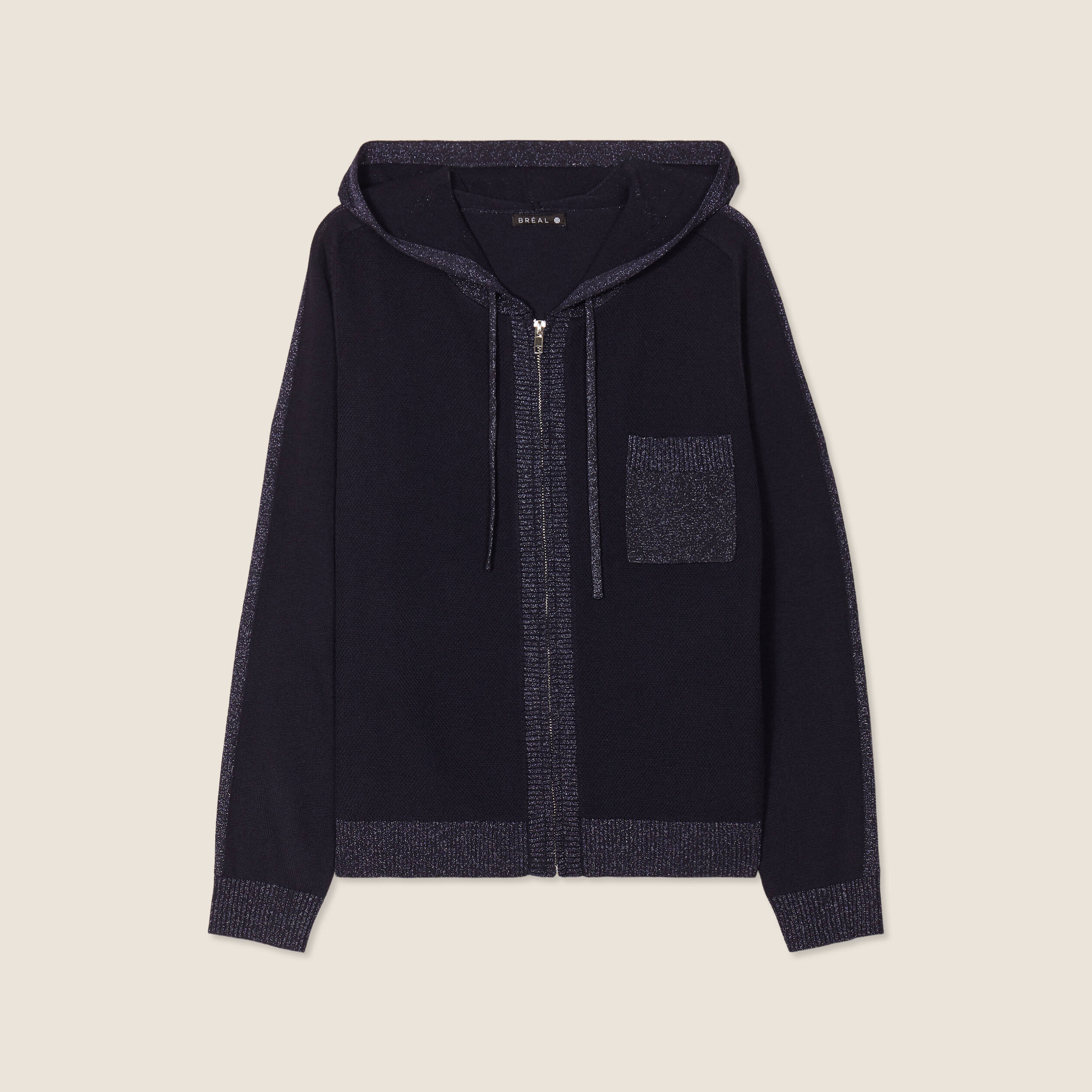 gilet a capuche zippe bleu fonce femme Gilet à capuche zippé bleu foncé femme