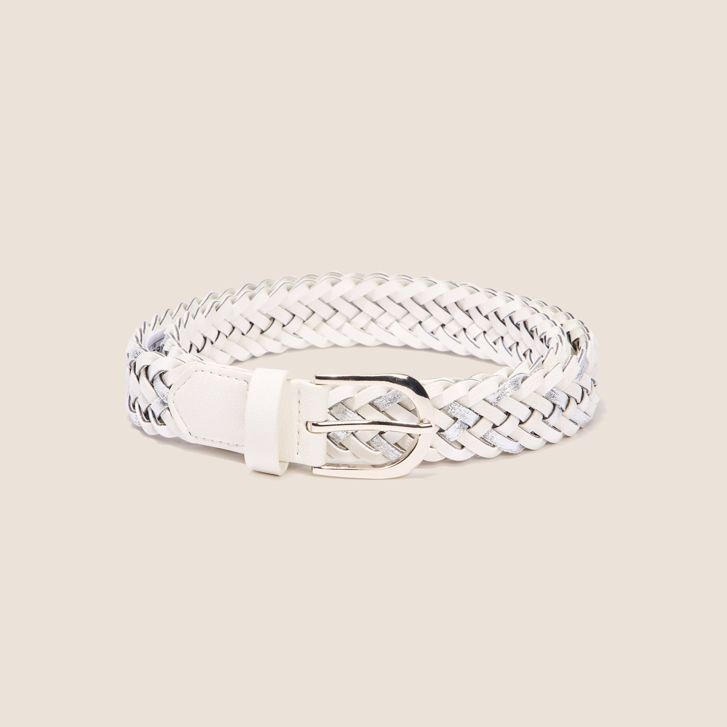 Ceinture tress&eacute;e iris&eacute;e ecru femme