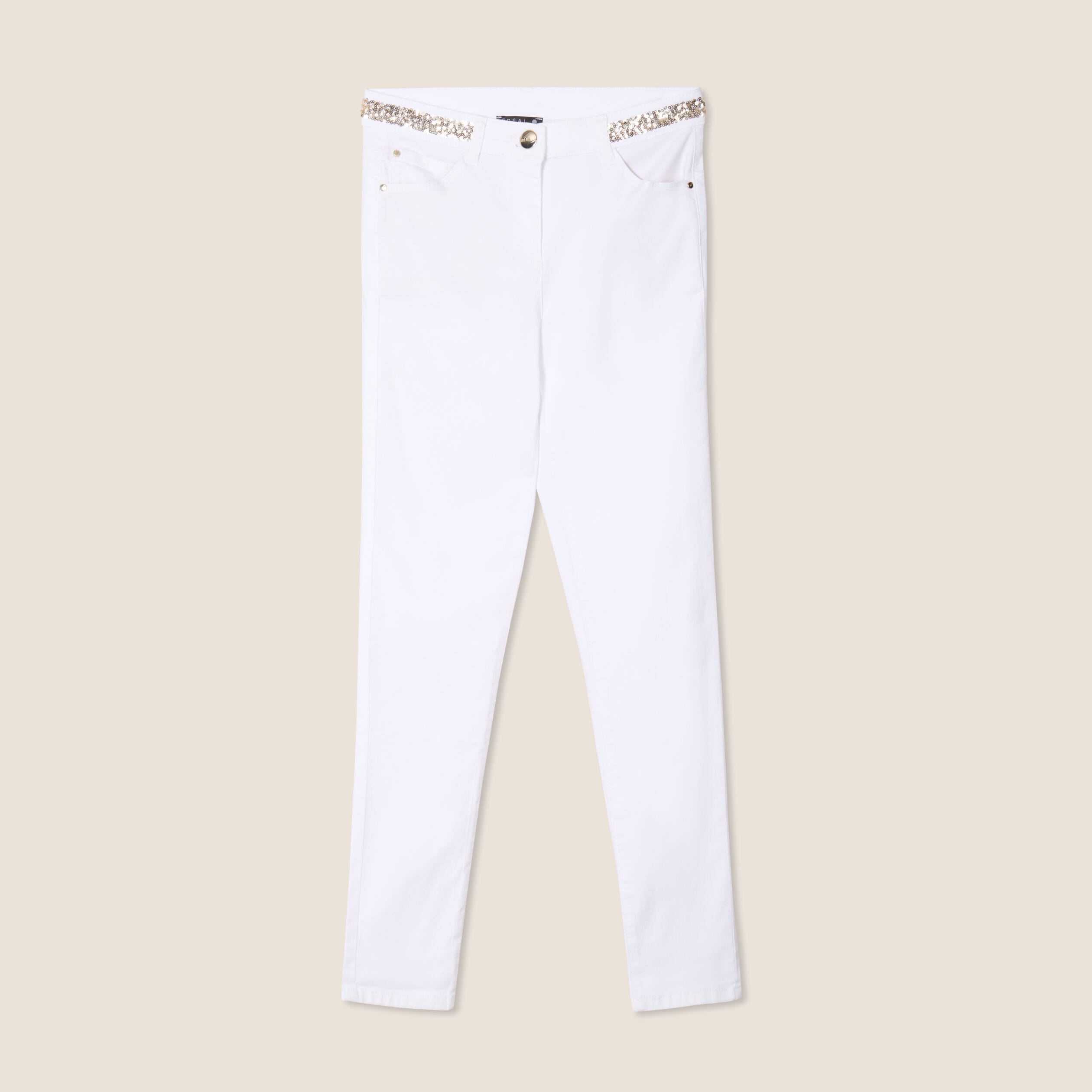 pantalon ajuste sequins blanc femme Pantalon ajusté sequins blanc femme