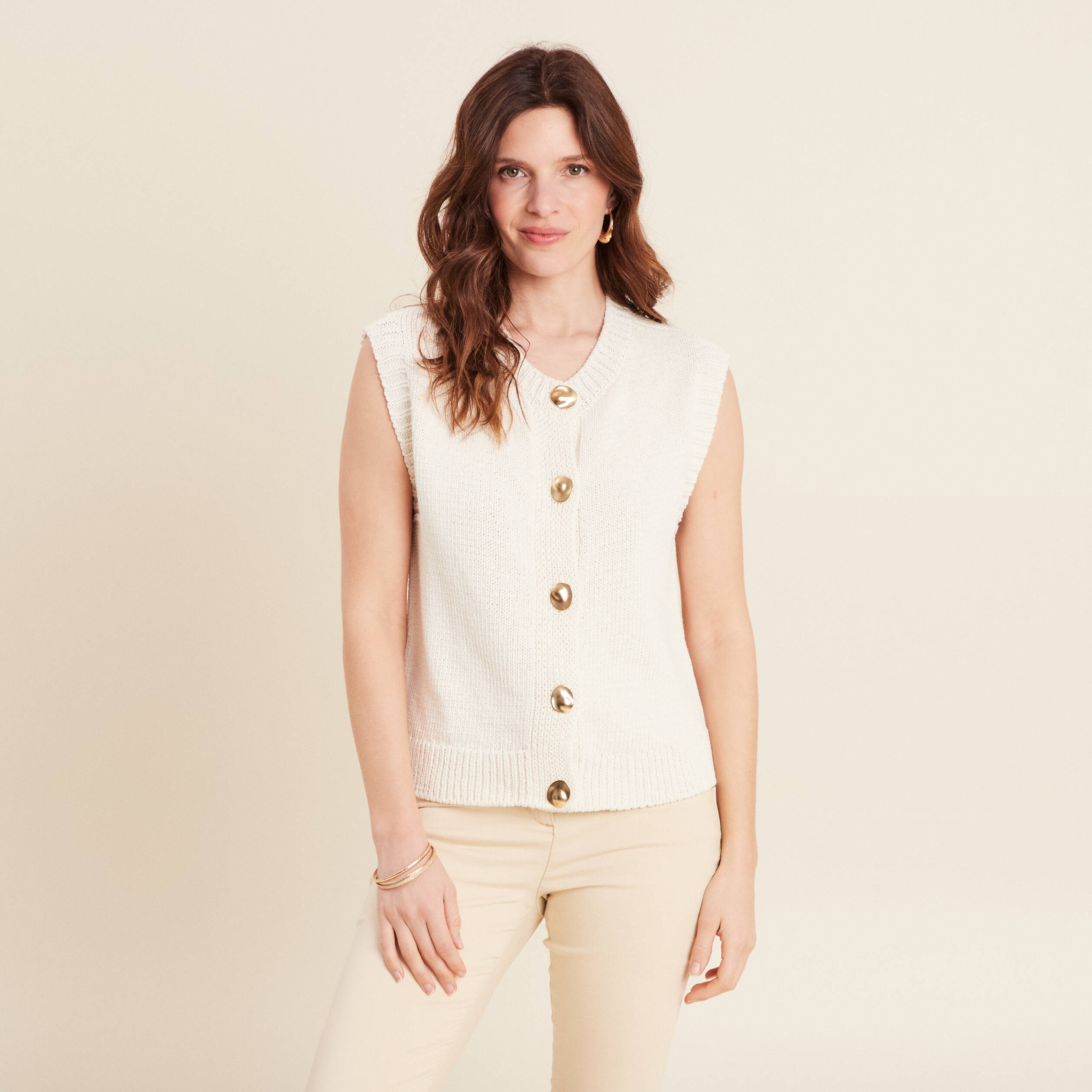gilet sans manches ecru femme Gilet sans manches ecru femme