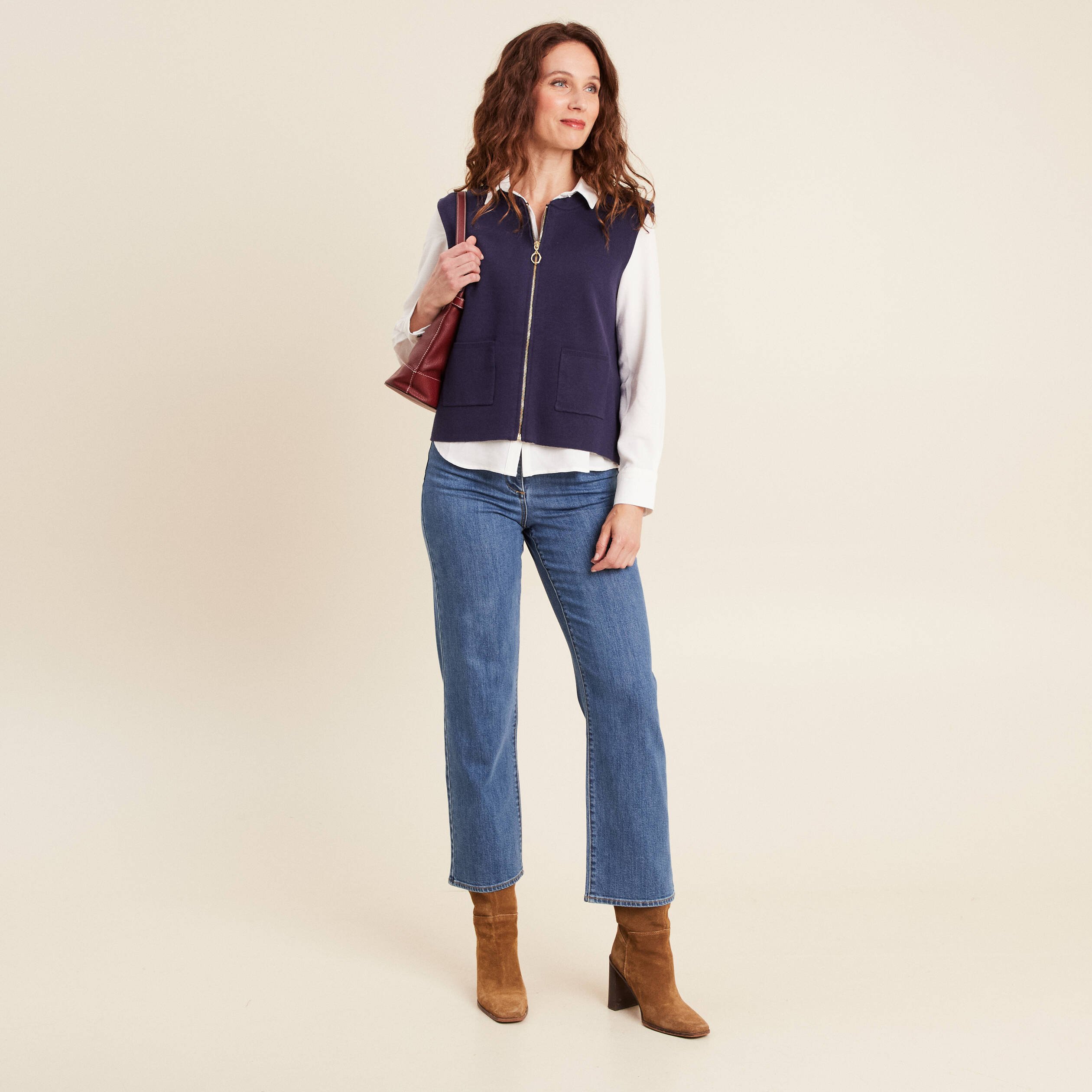 gilet droit court sans manches bleu marine femme Gilet droit court sans manches bleu marine femme