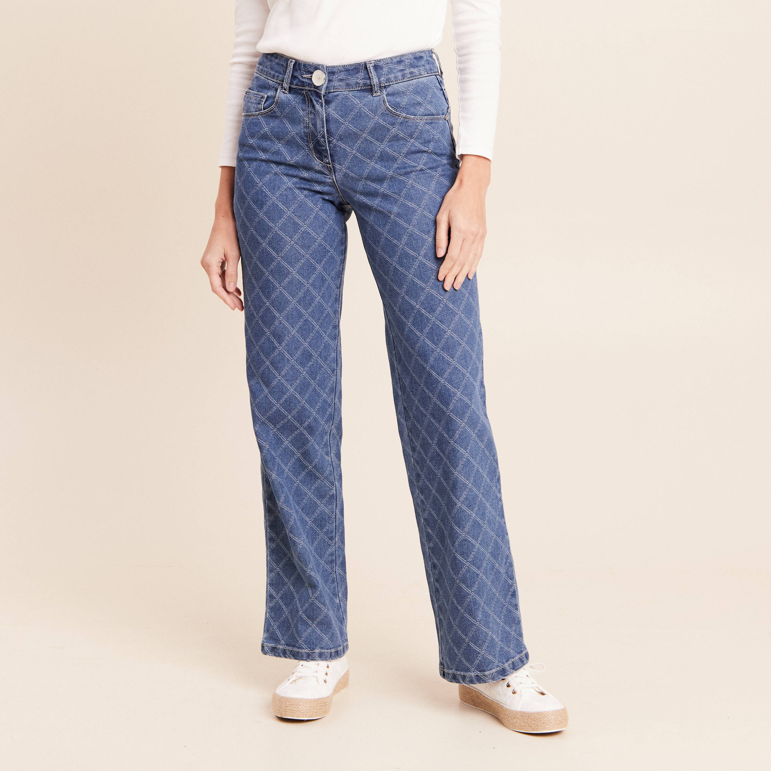 Jean coupe droite jacquard denim stone femme
