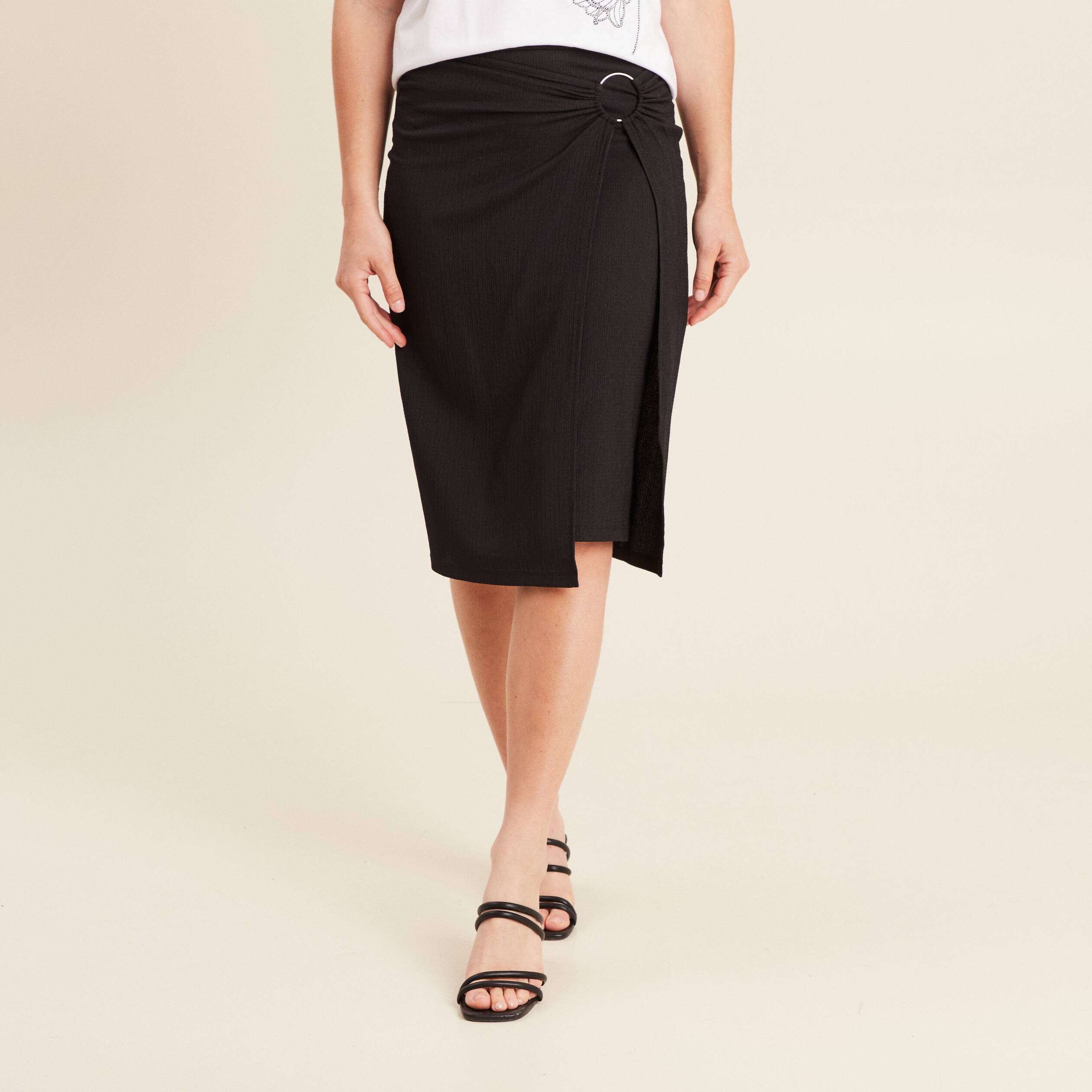 Jupe droite longueur genou noir femme