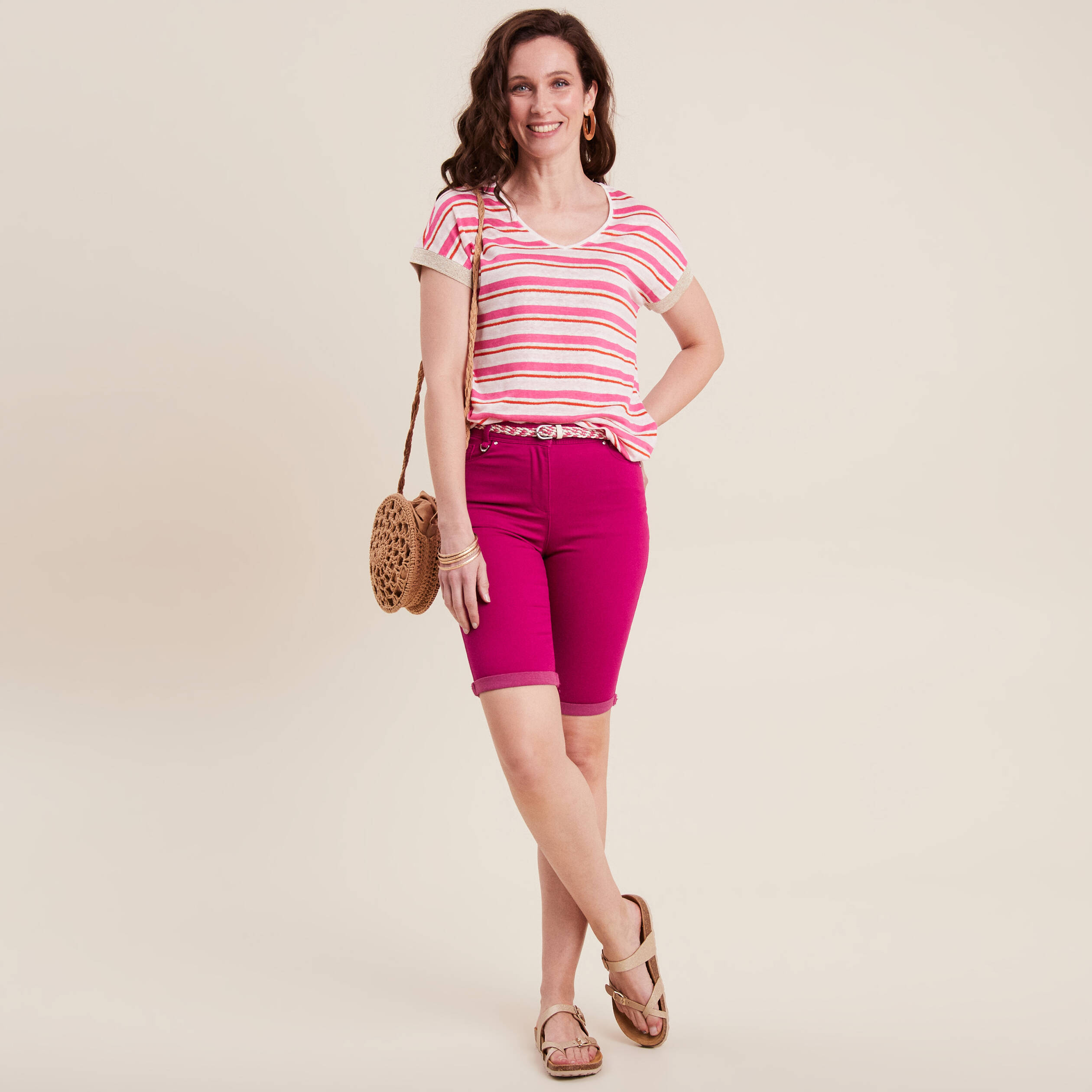 bermuda ajuste ceinture rose fushia femme Bermuda ajusté ceinturé rose fushia femme