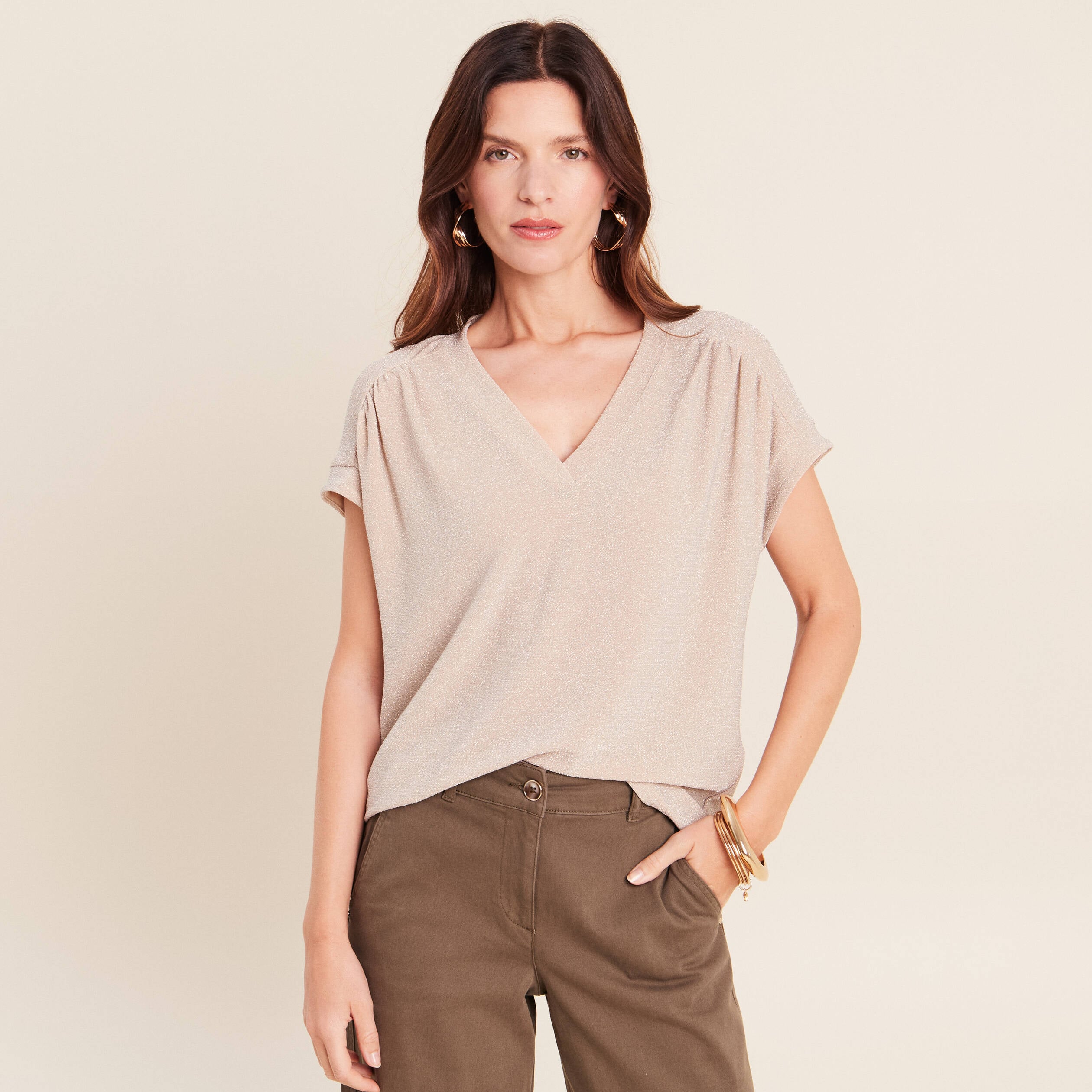 T-shirt manches courtes couleur or femme