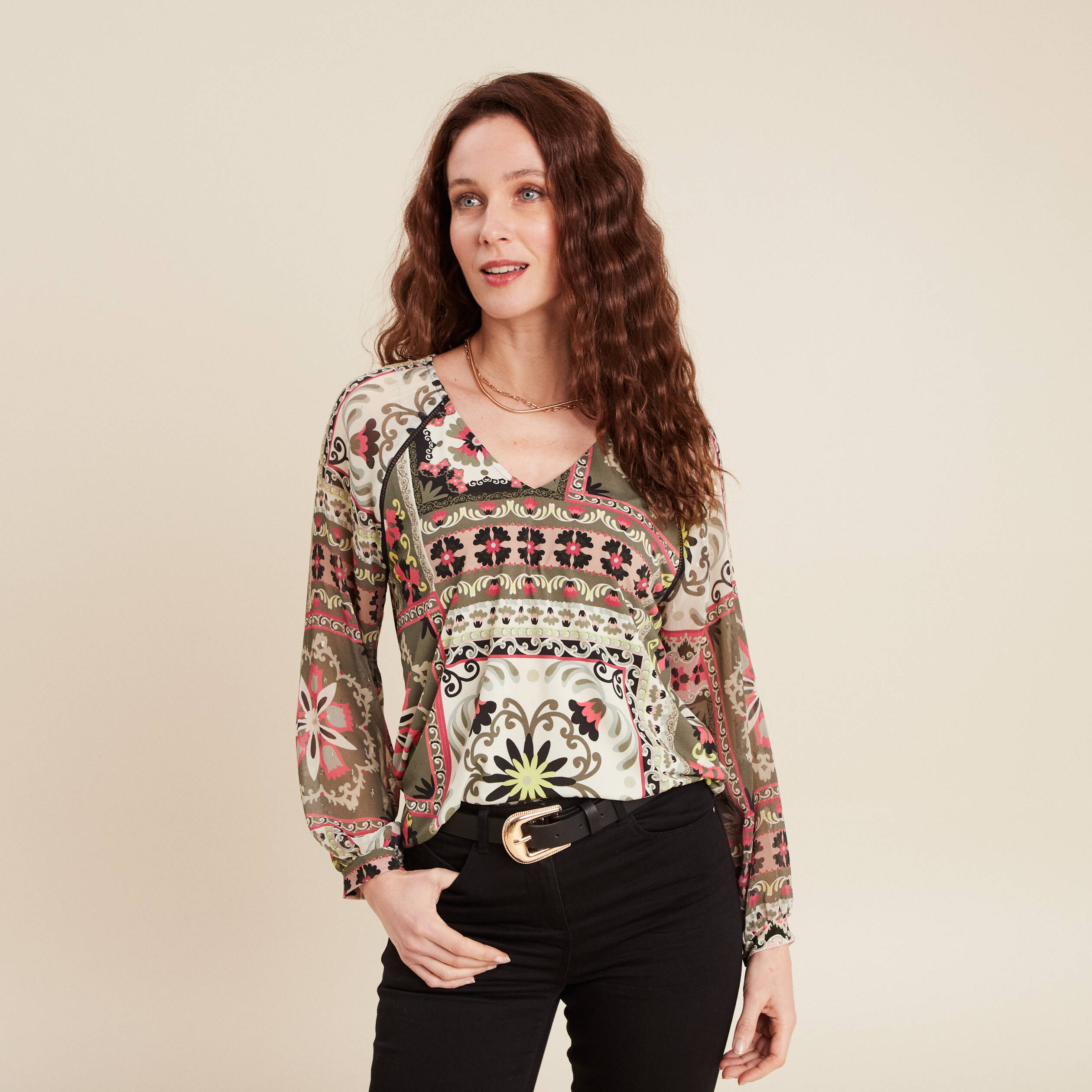 t shirt manches 34 multicolore femme T-shirt manches 3/4 multicolore femme