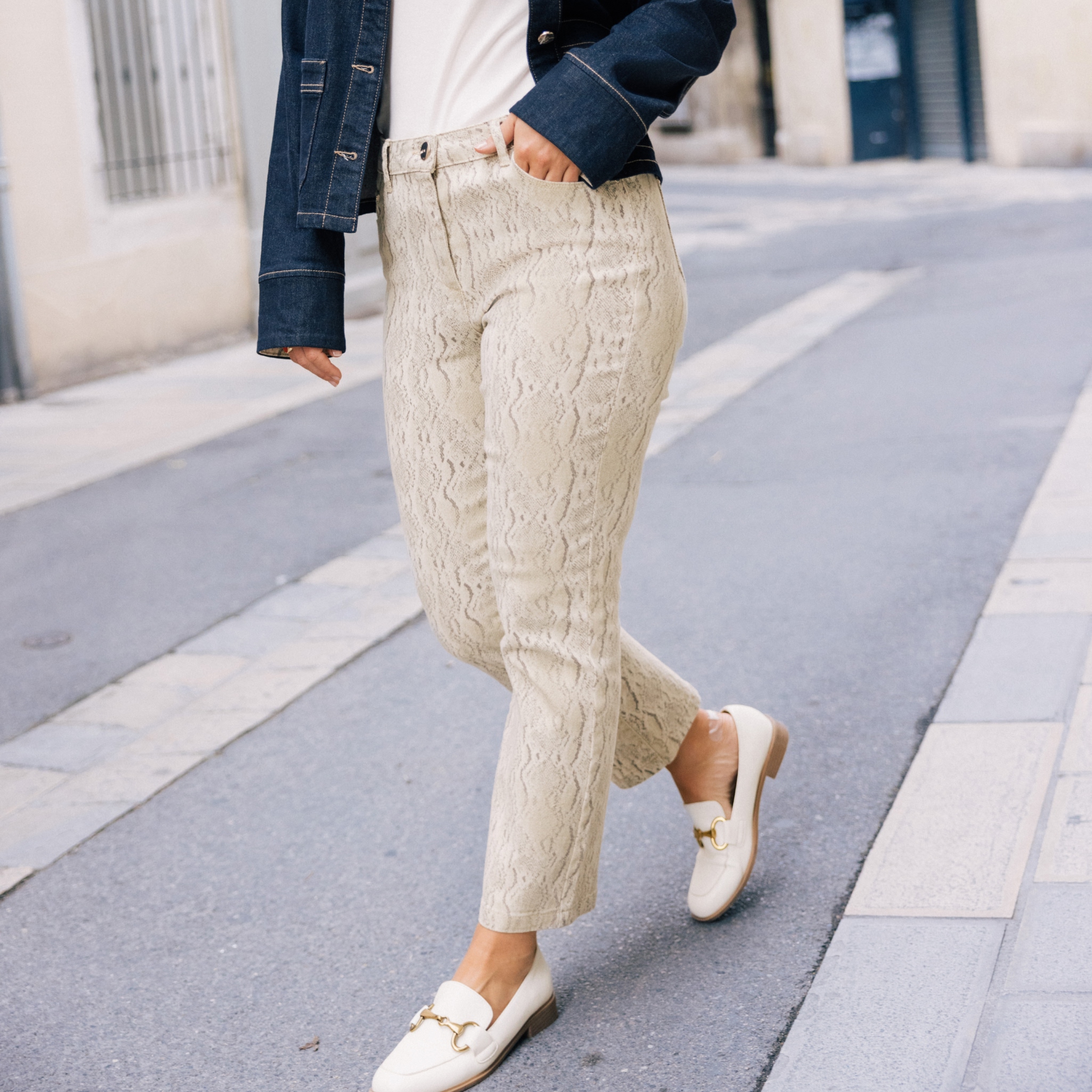 pantalon 78eme taille haute beige femme Pantalon 7/8ème taille haute beige femme