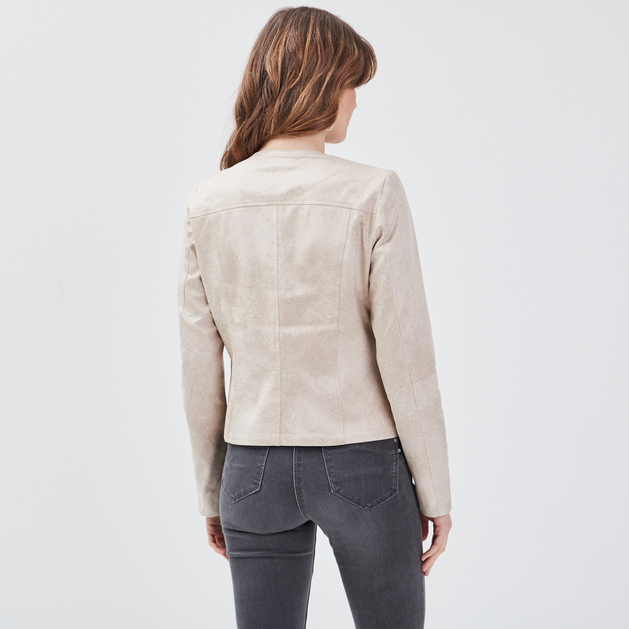 Veste droite zipp&eacute;e beige femme
