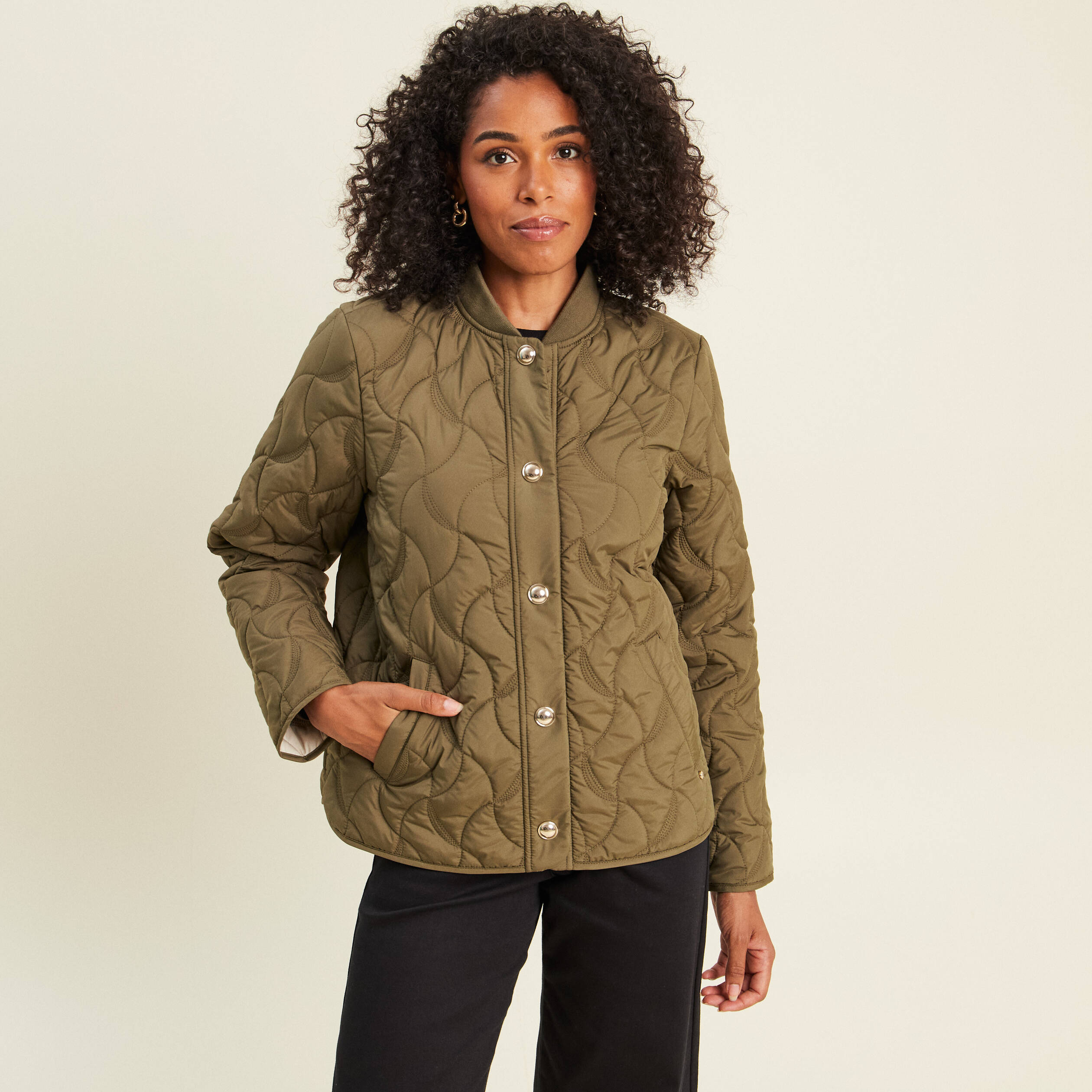 Doudoune doubl&eacute;e vert kaki femme
