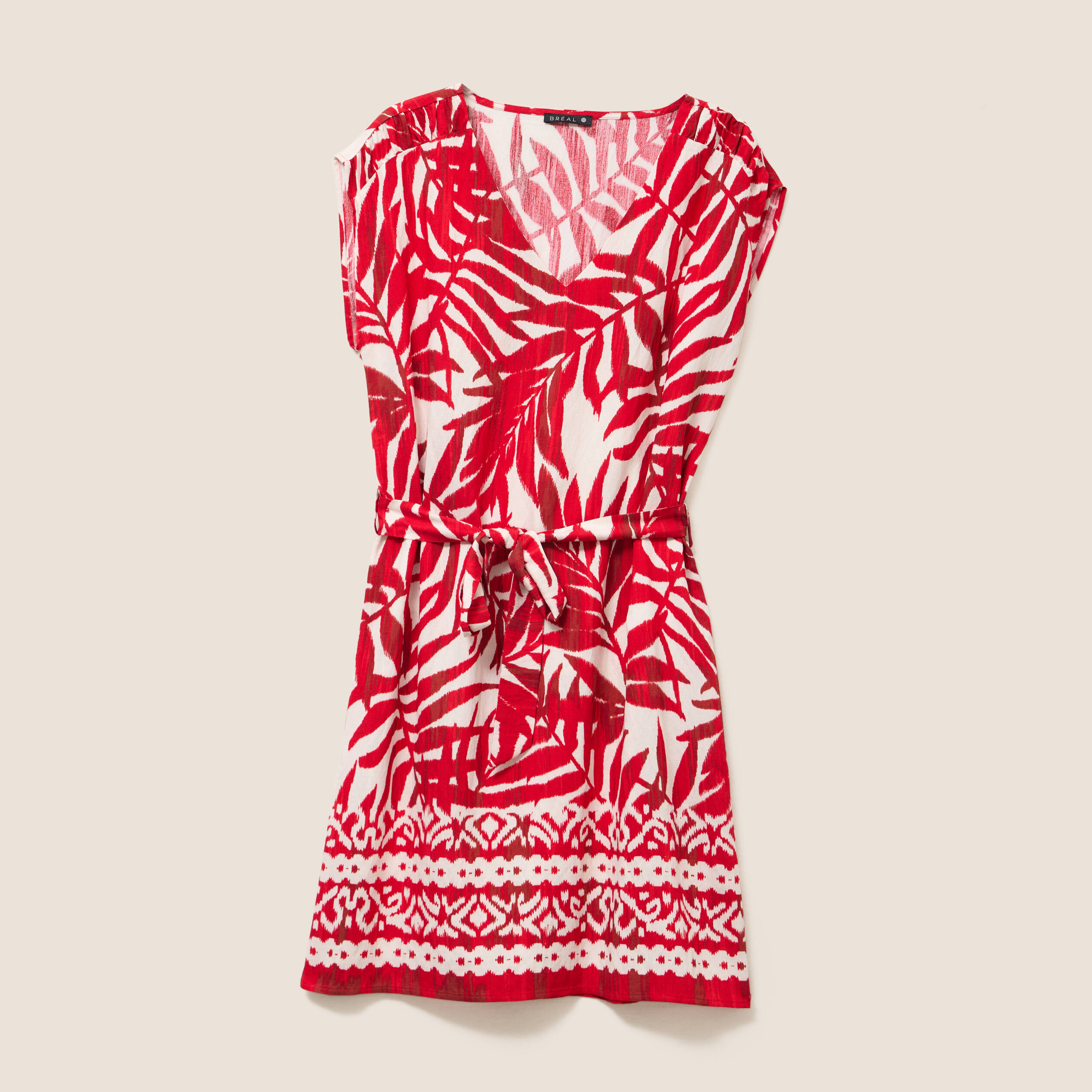 robe droite courte col v manches courtes ecru femme Robe droite courte col V manches courtes ecru femme