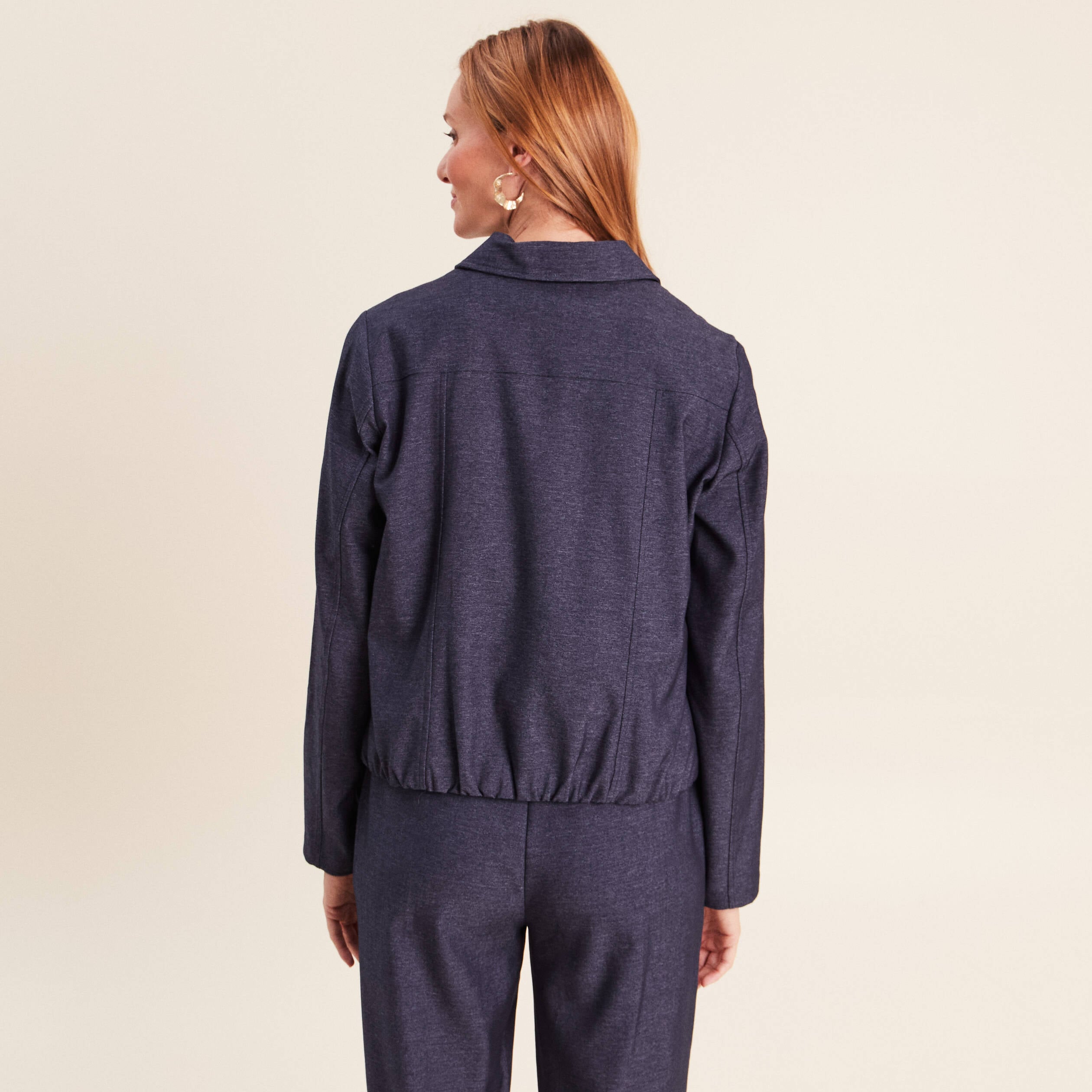 Veste courte droite en jean doubl&eacute;e denim brut femme