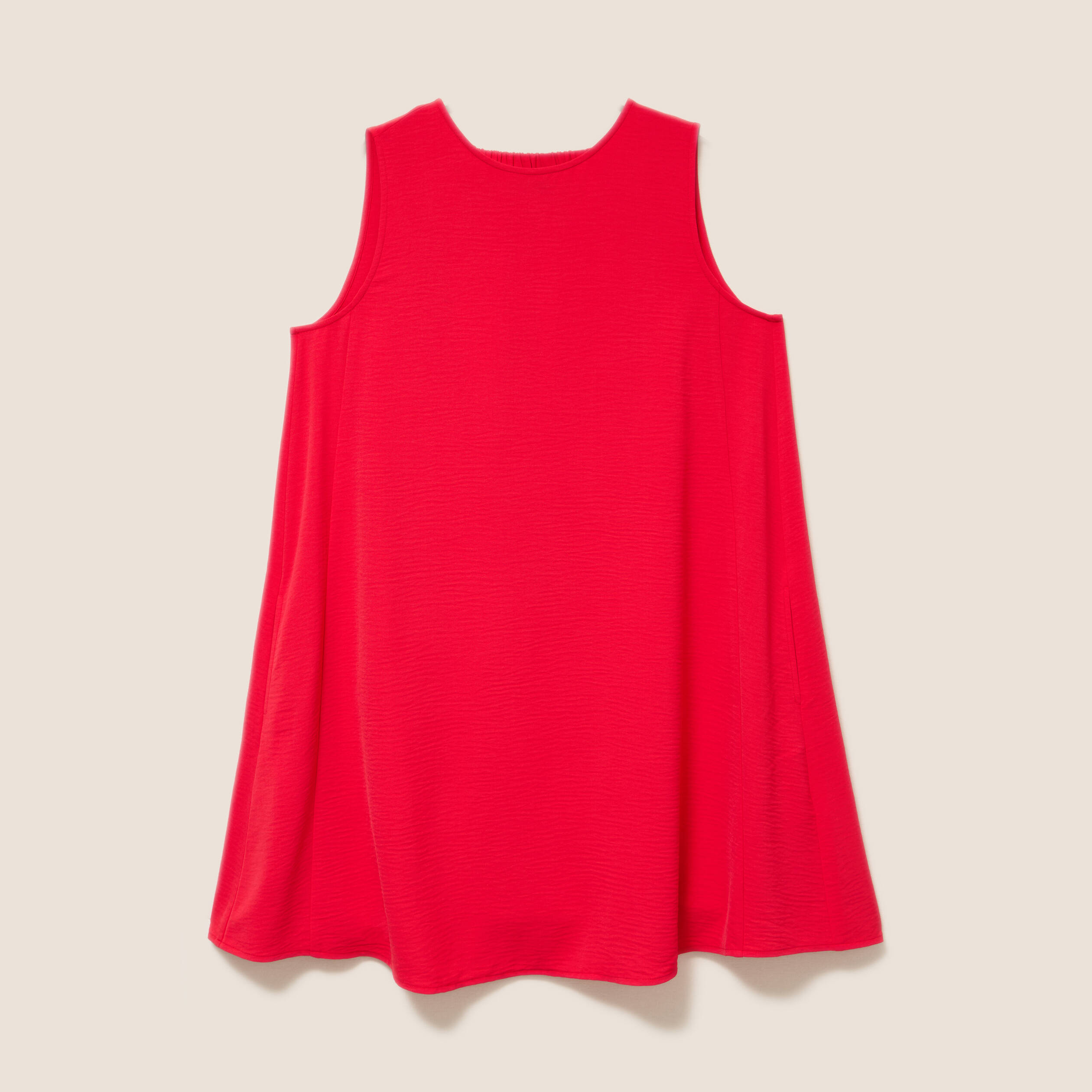 Robe courte &eacute;vas&eacute;e sans manches col rond rouge fluo femme