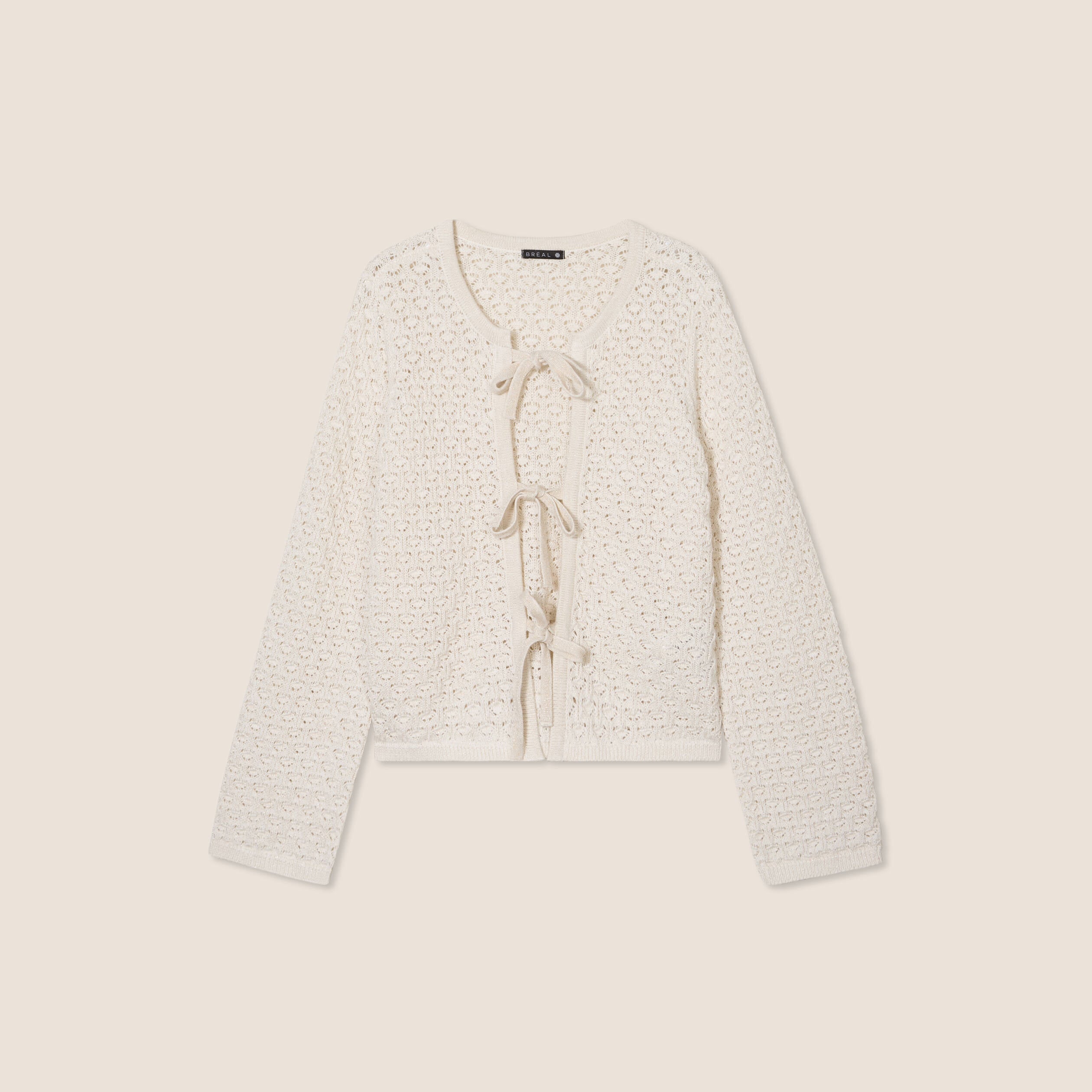 Gilet droit mi-long col V ecru femme