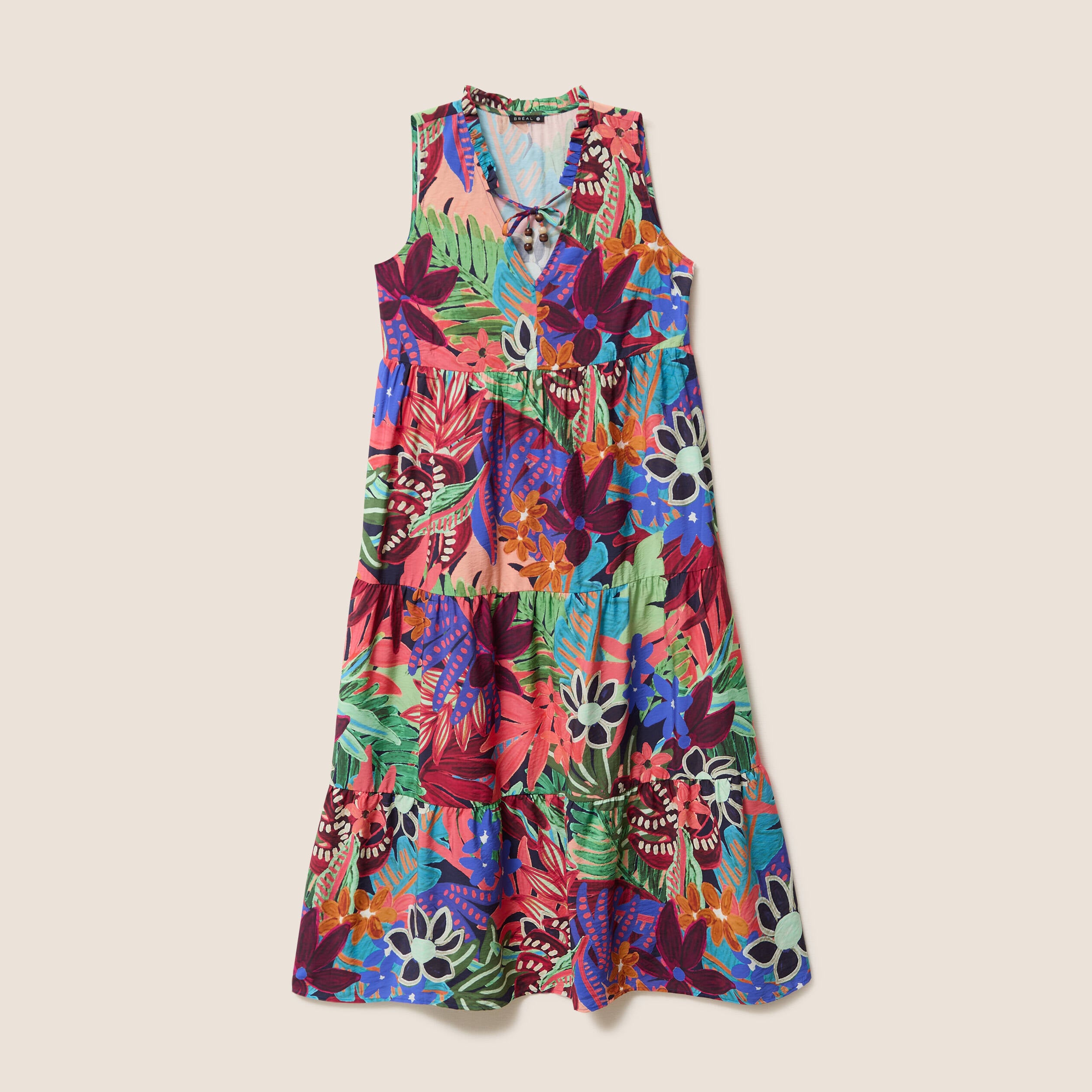 Robe longue &eacute;vas&eacute;e sans manches multicolore femme