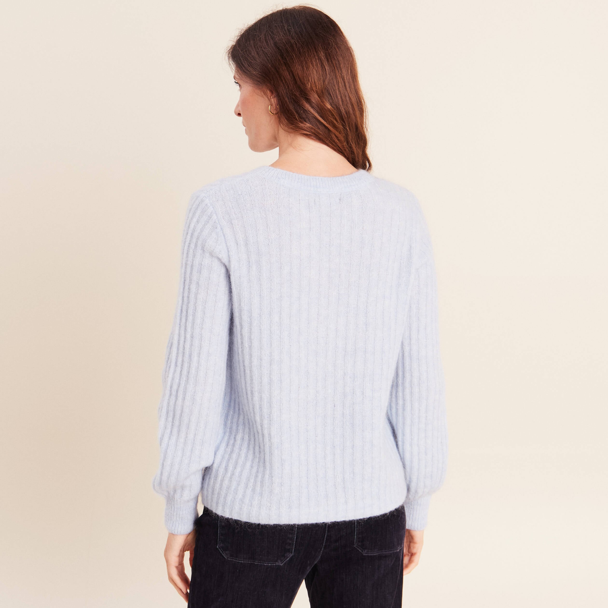 Pull col tunisien denim snow gris femme