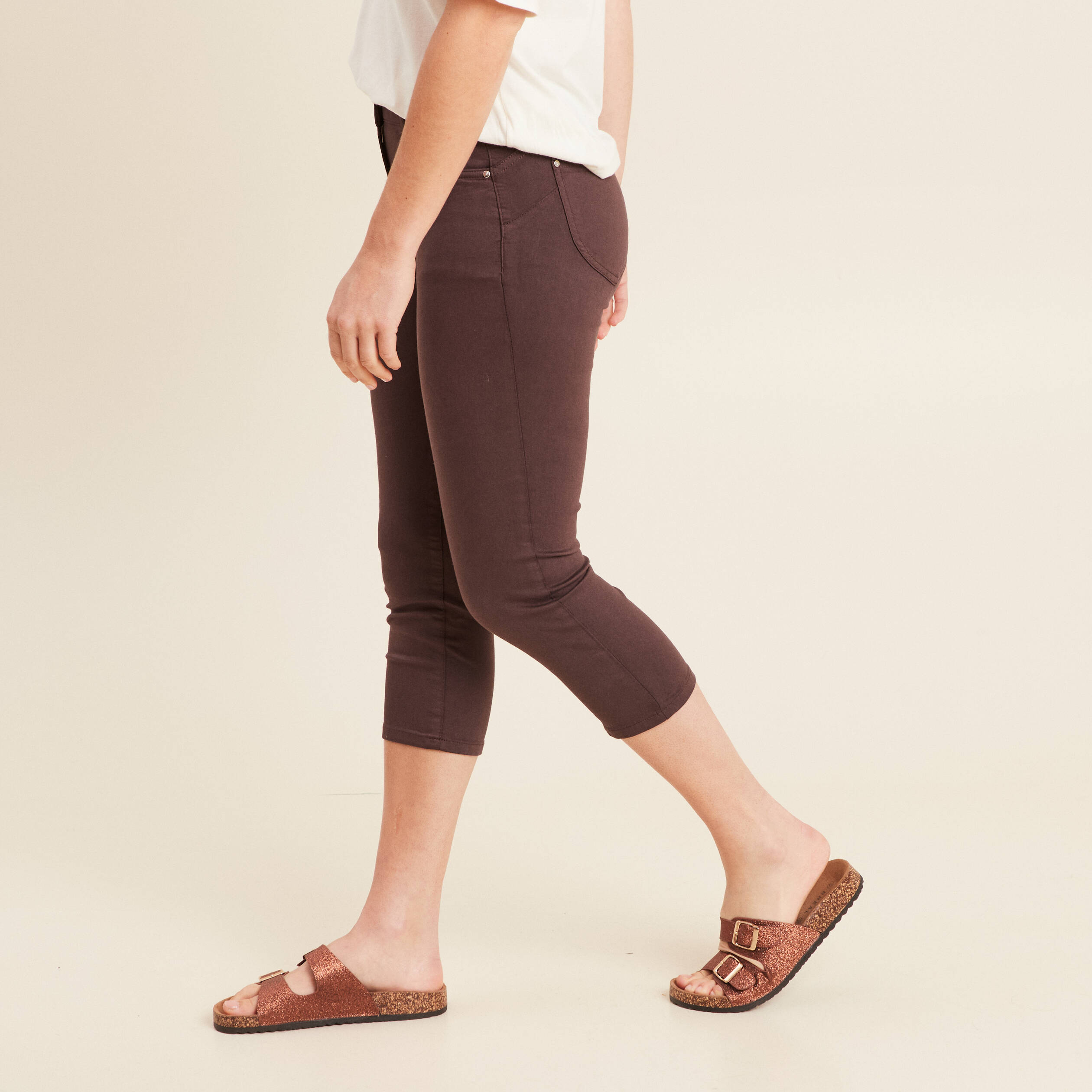 pantacourt droit taille standard marron femme Pantacourt droit taille standard marron femme