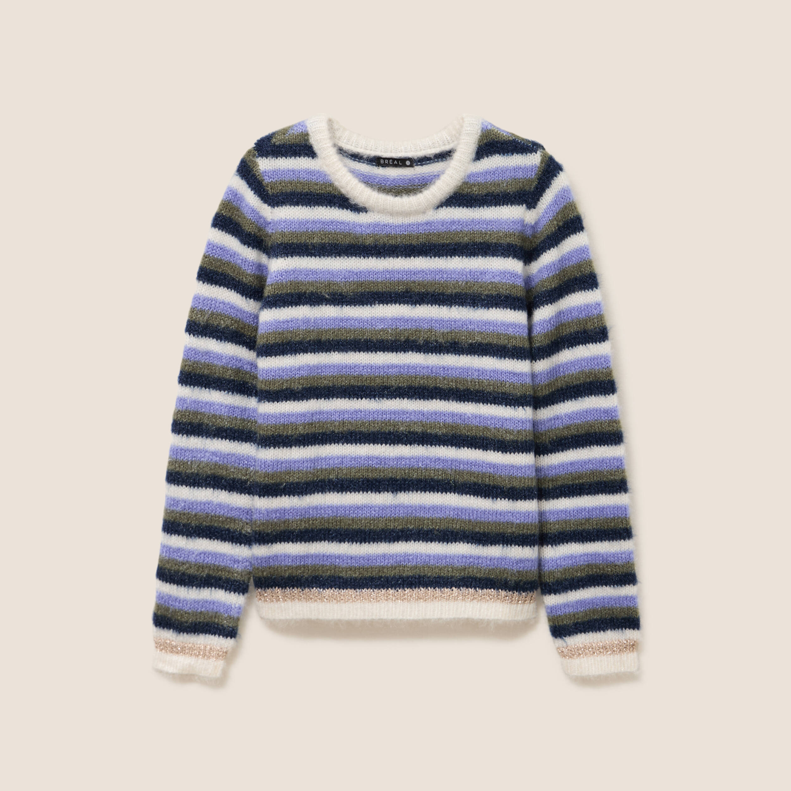 Pull manches longues col rond bleu femme
