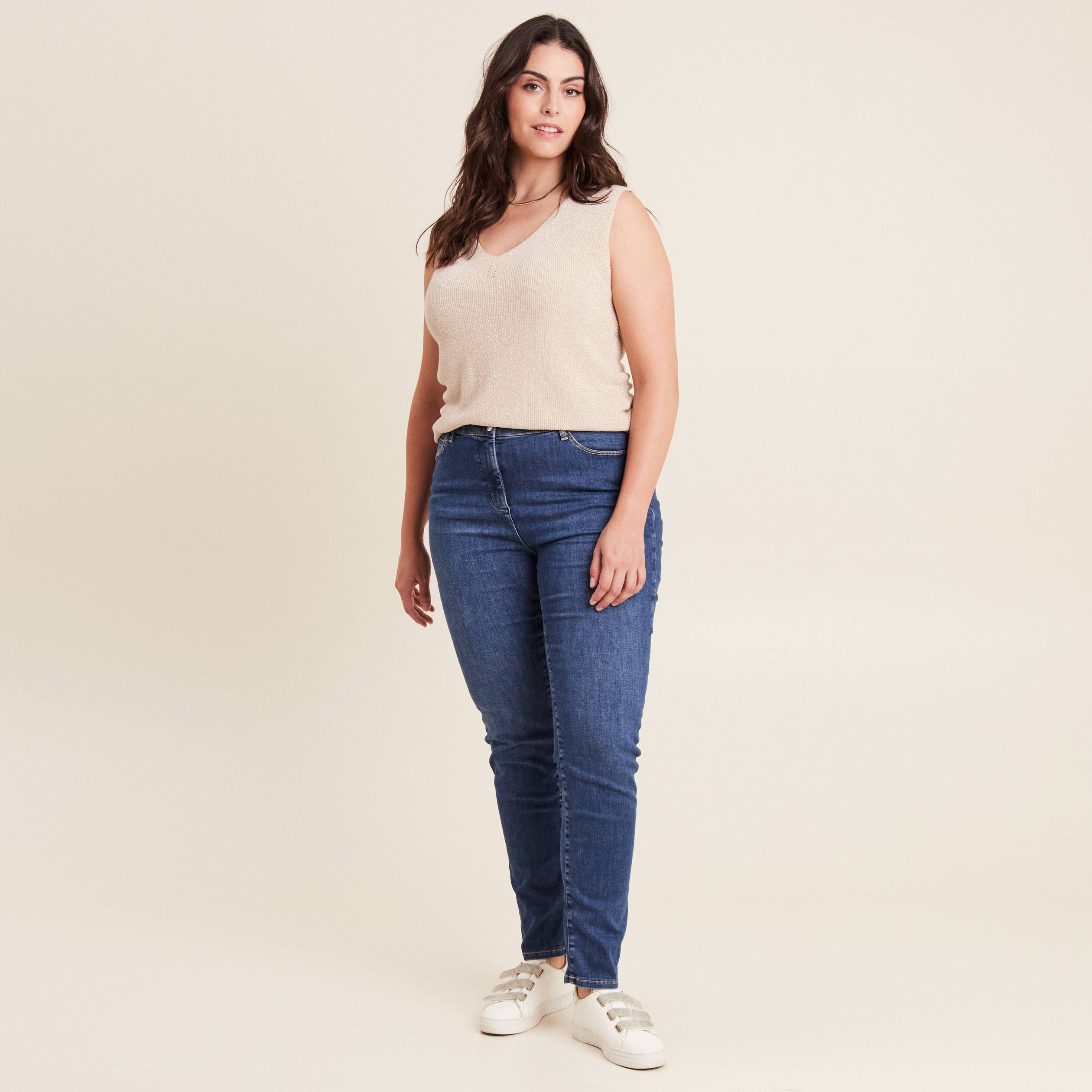 Jean magique ajusté taille standard denim double stone femme