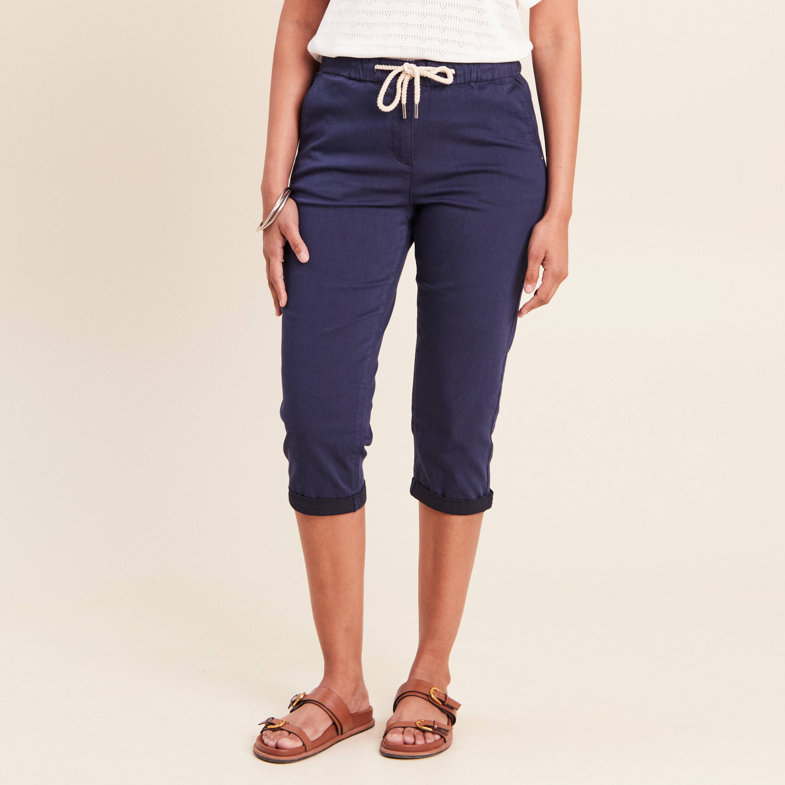Pantacourt coupe mom large bleu marine femme