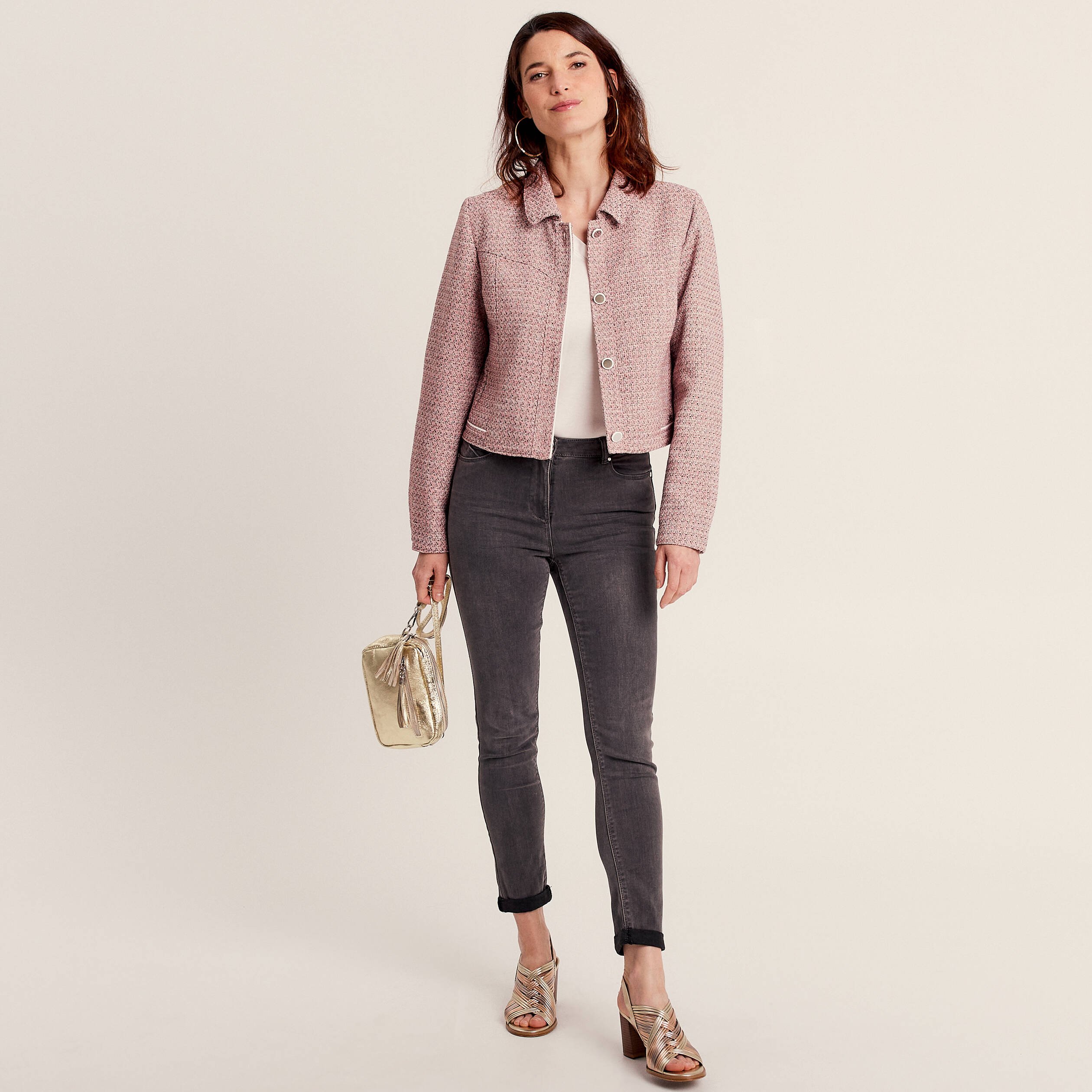 veste droite boutonnee rose clair femme Veste droite boutonnée rose clair femme
