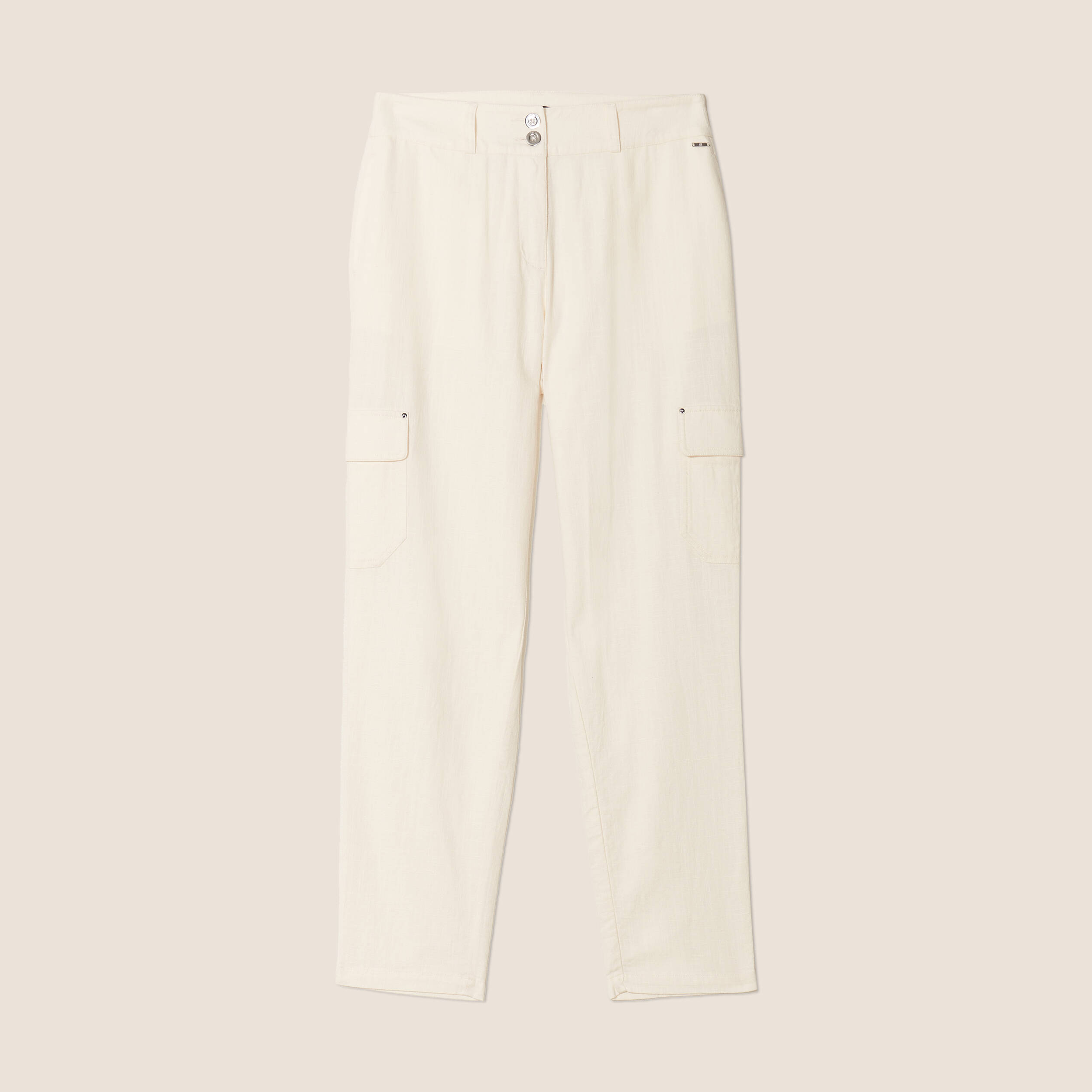 Pantalon carotte 7/8&egrave;me creme femme
