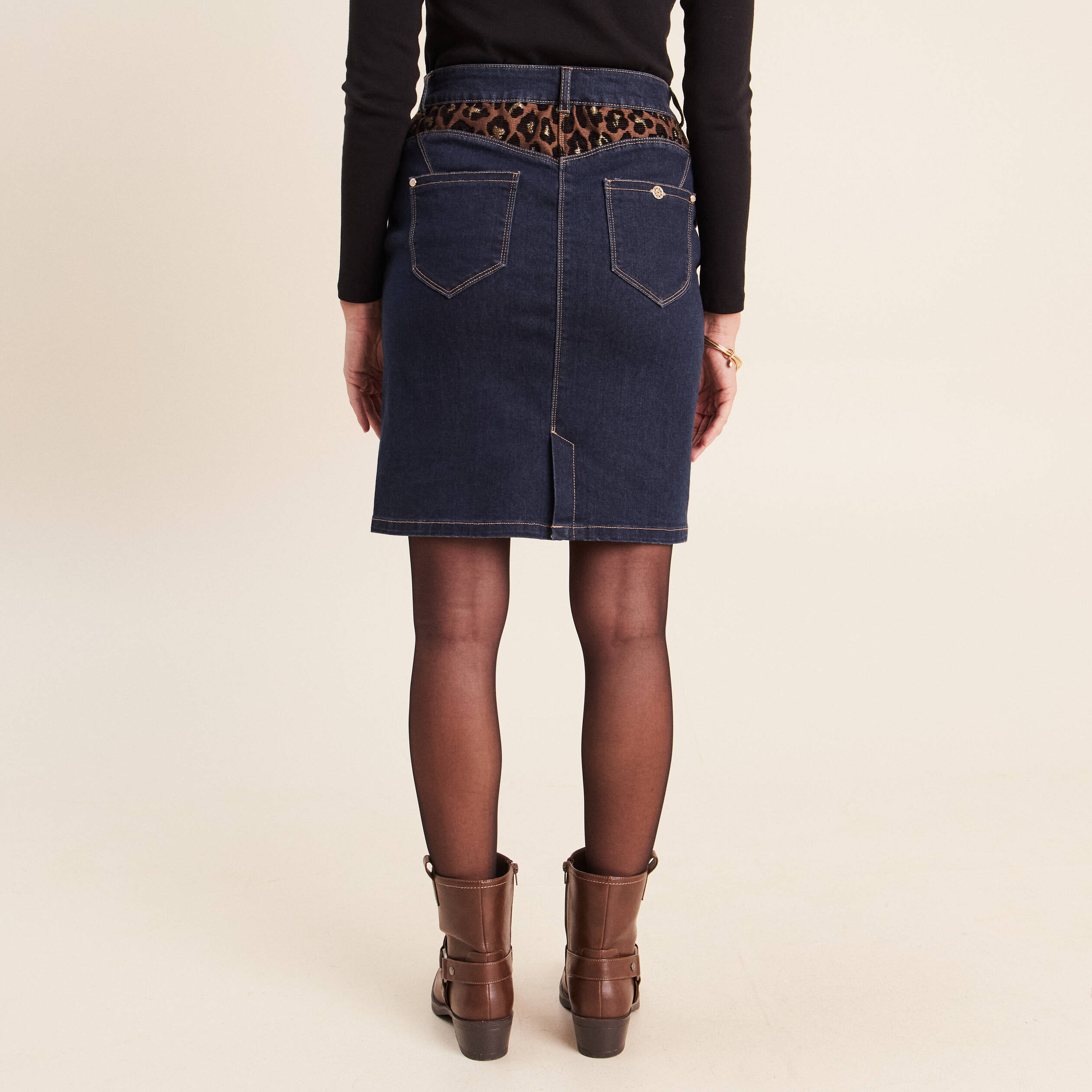 Jupe droite courte denim brut femme