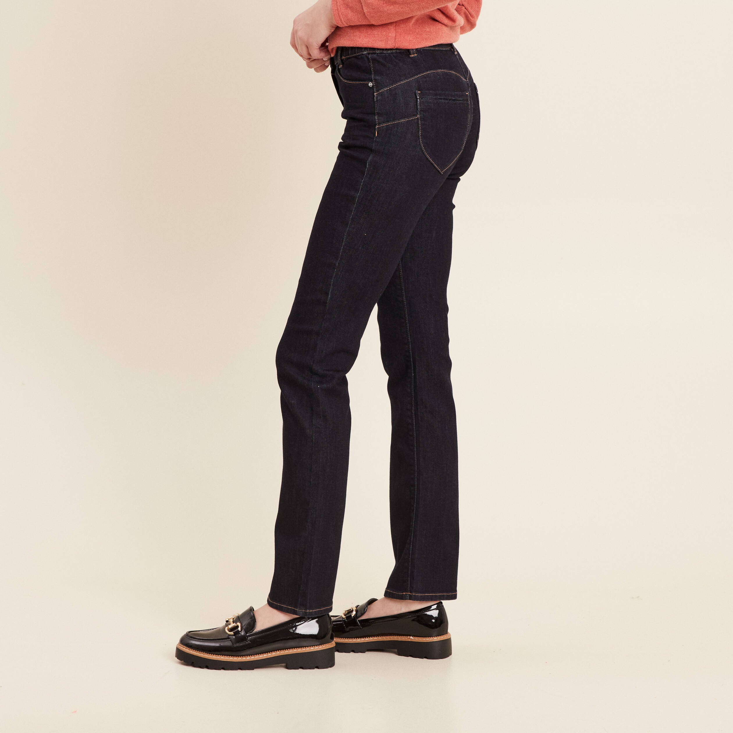 jean droit taille basculee denim brut femme Jean droit taille basculée denim brut femme