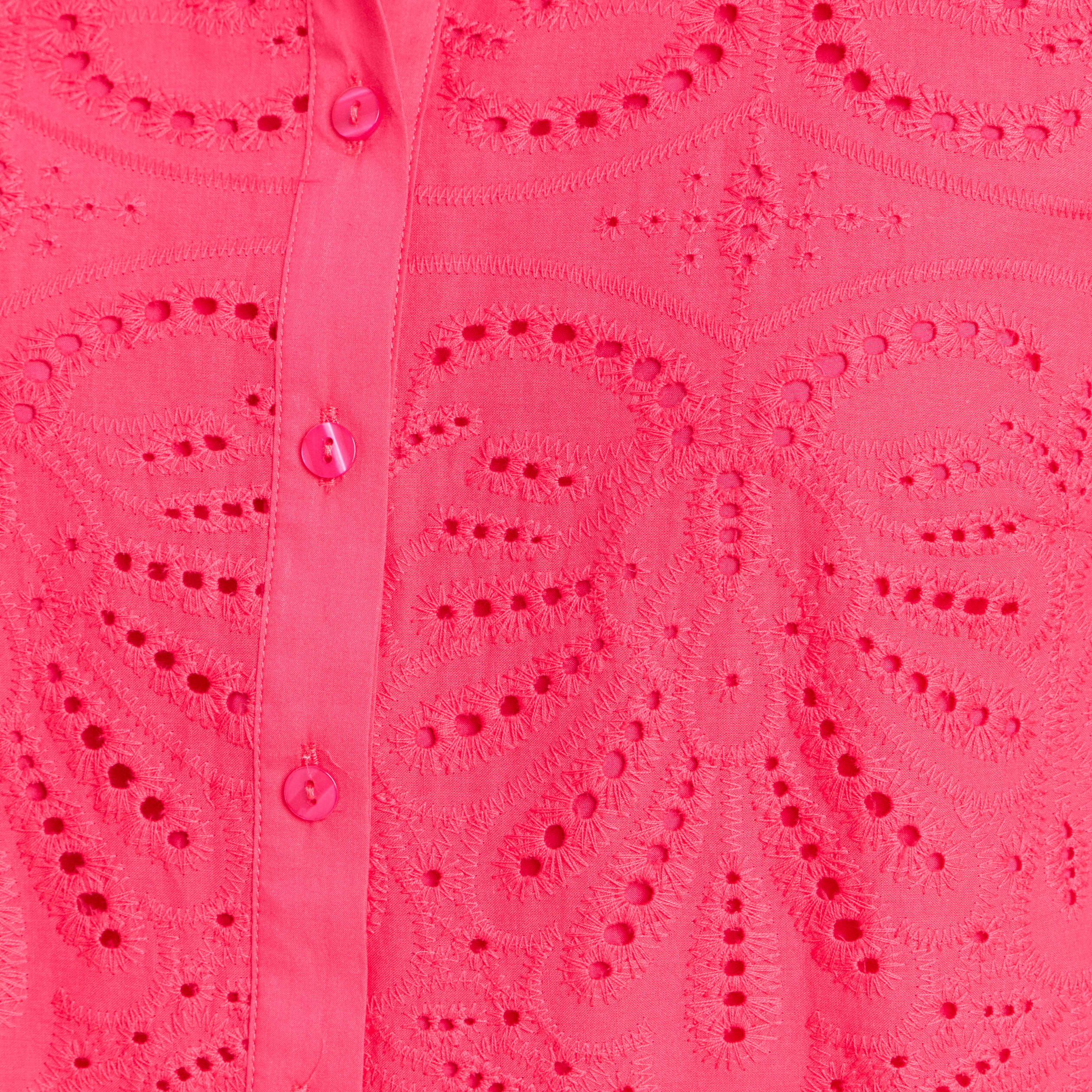 Chemise manches courtes brod&eacute;e rose fushia femme
