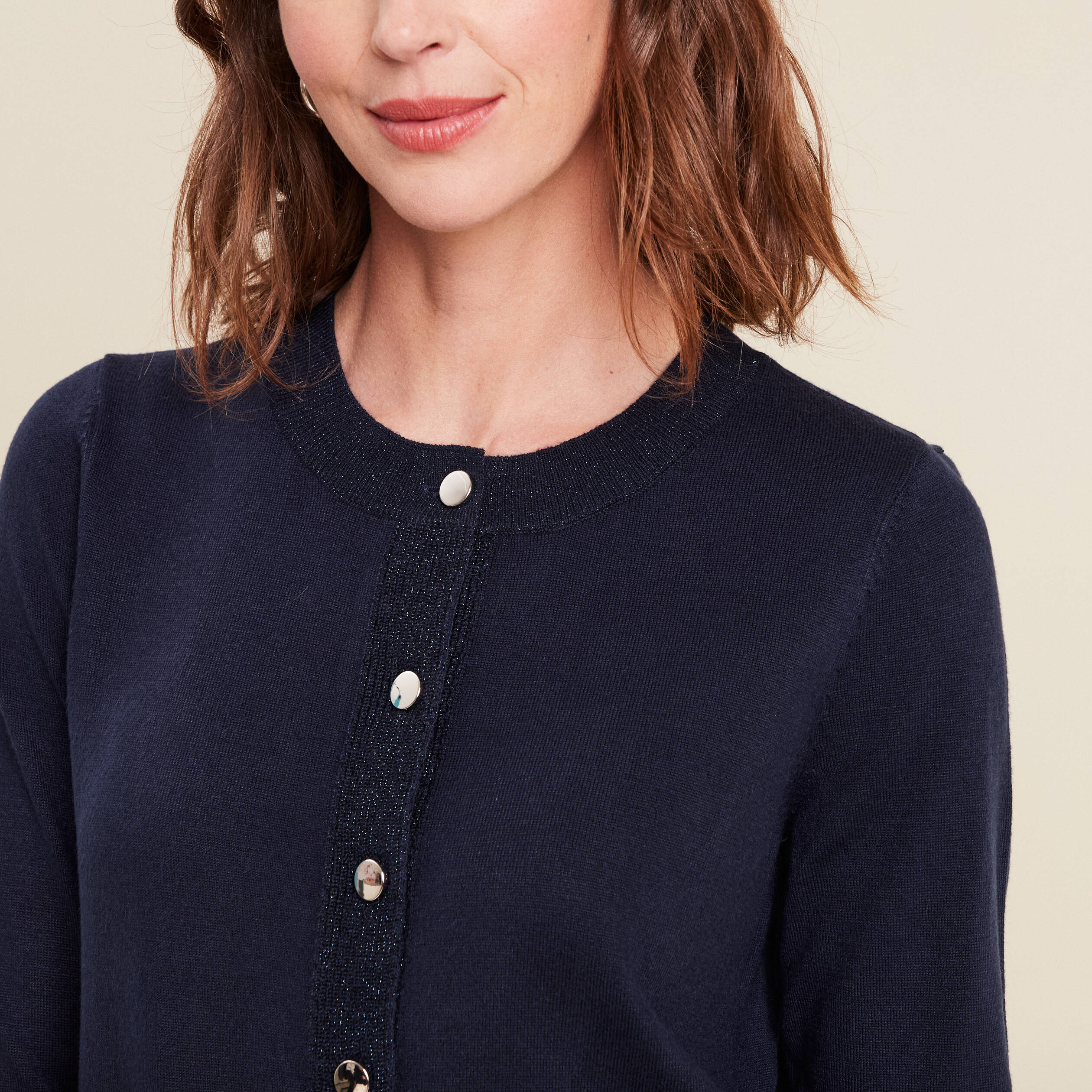 Gilet col rond bleu marine femme Vibs