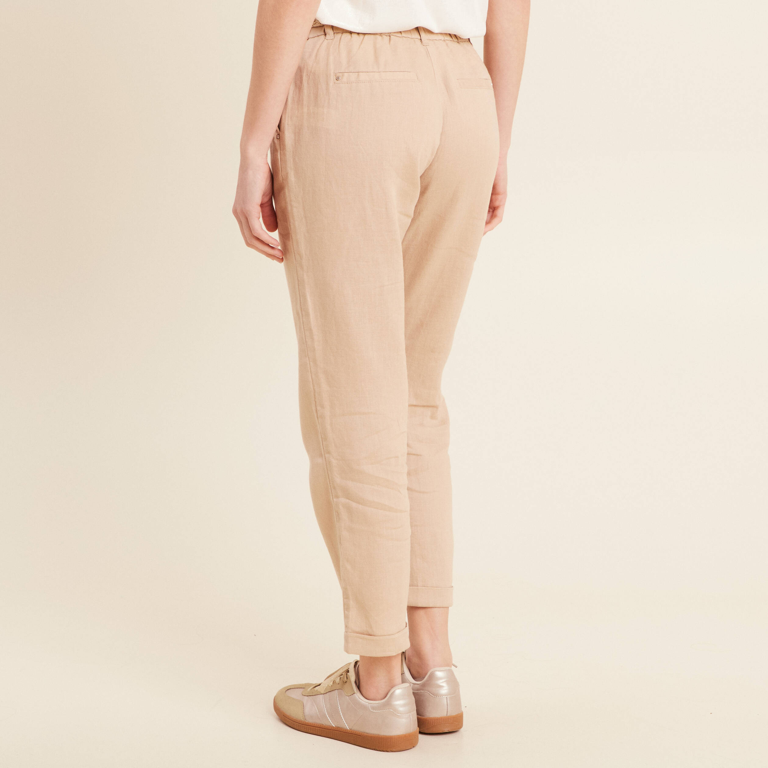 pantalon flou ceinture sable femme Pantalon flou ceinturé sable femme