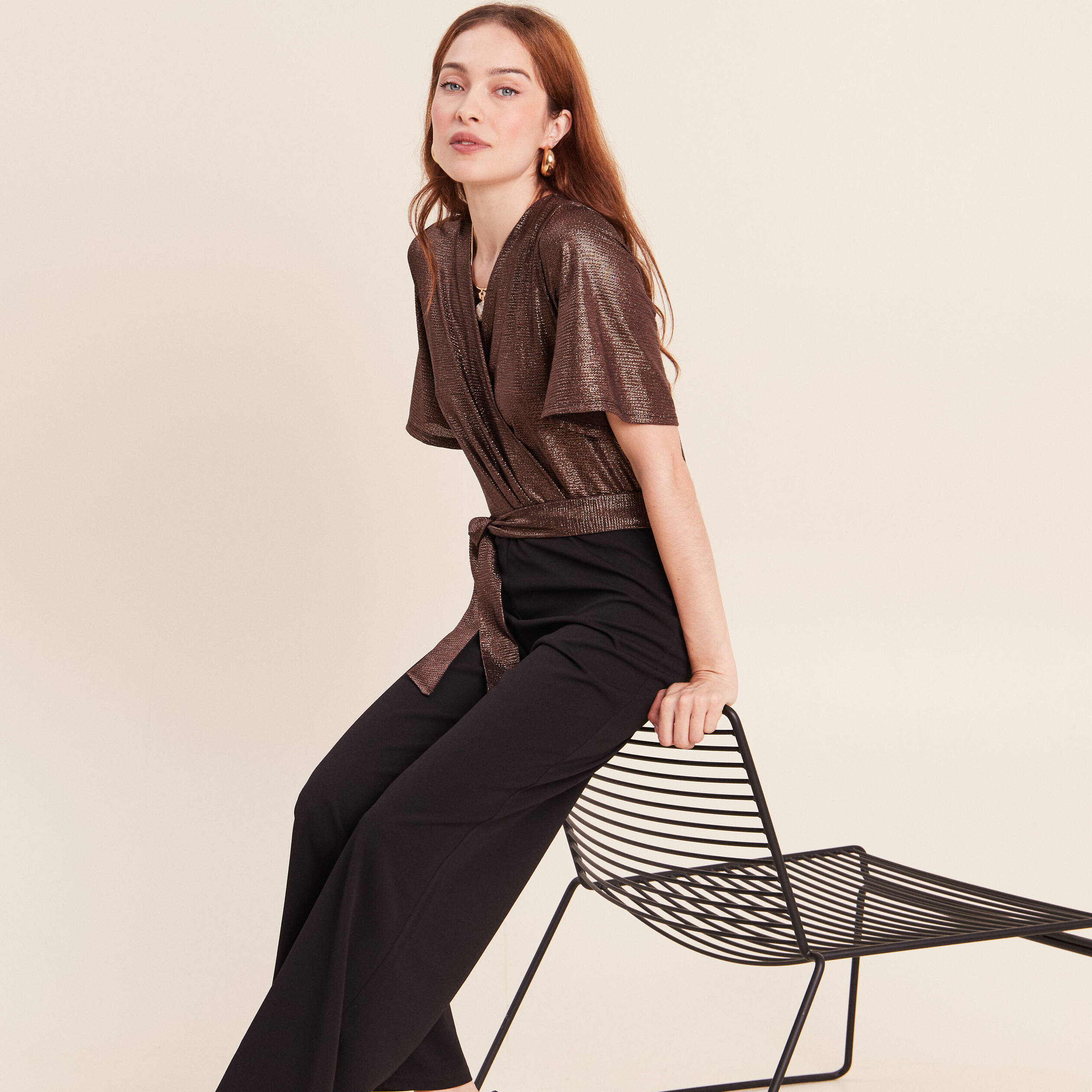 Combinaison pantalon droite marron cognac femme