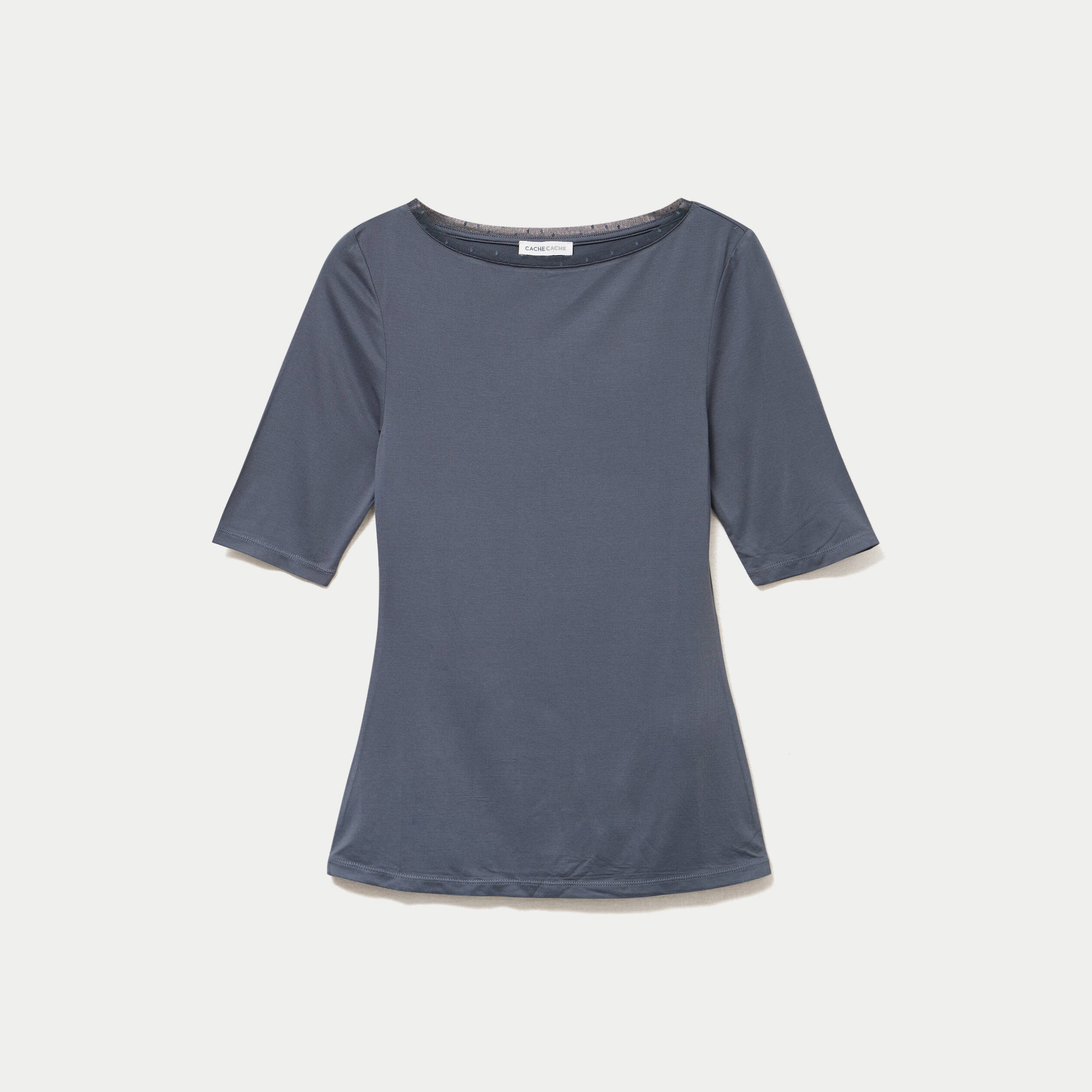 T-shirt ajust&eacute; manches courtes gris femme