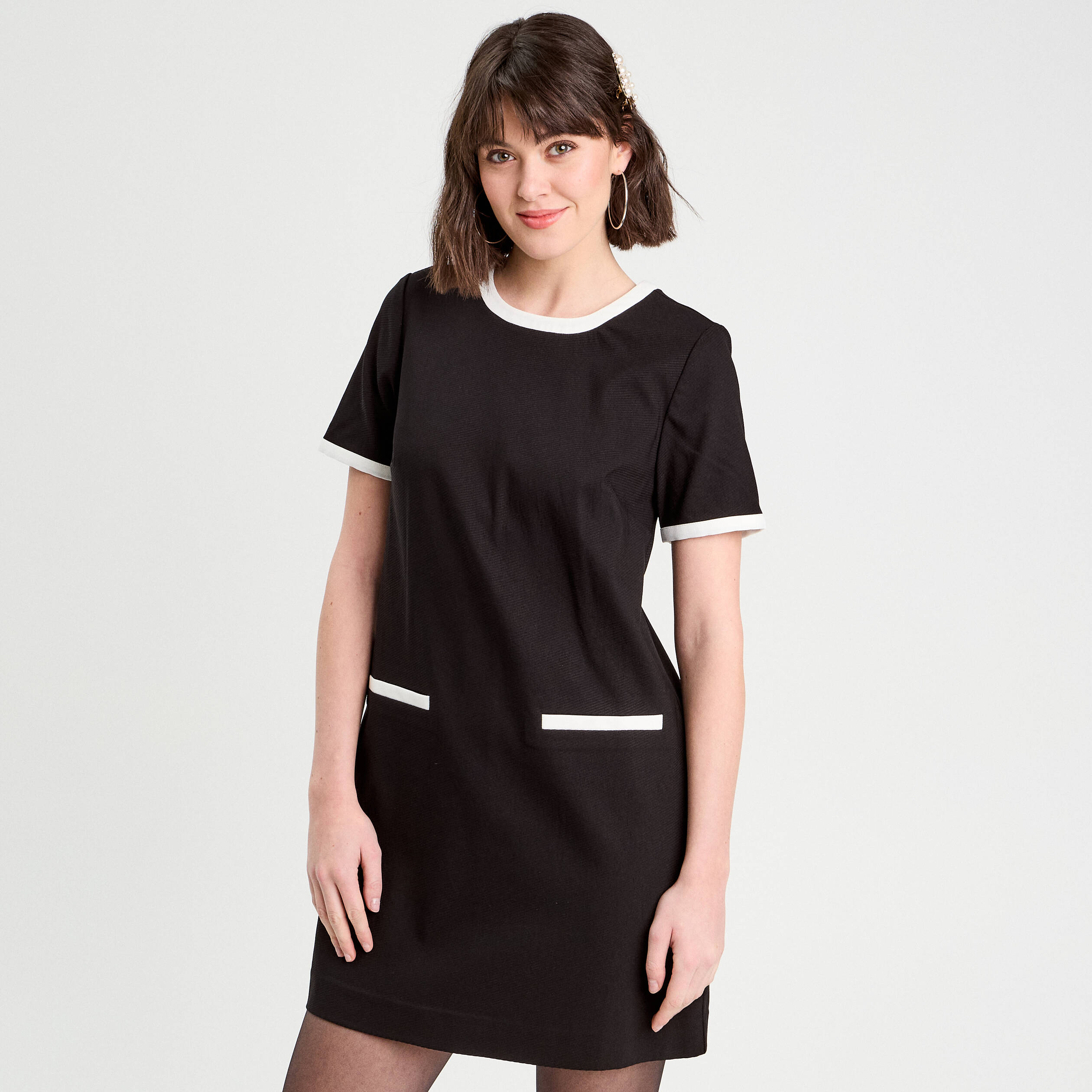 robe droite manches courtes noir femme Robe droite manches courtes noir femme