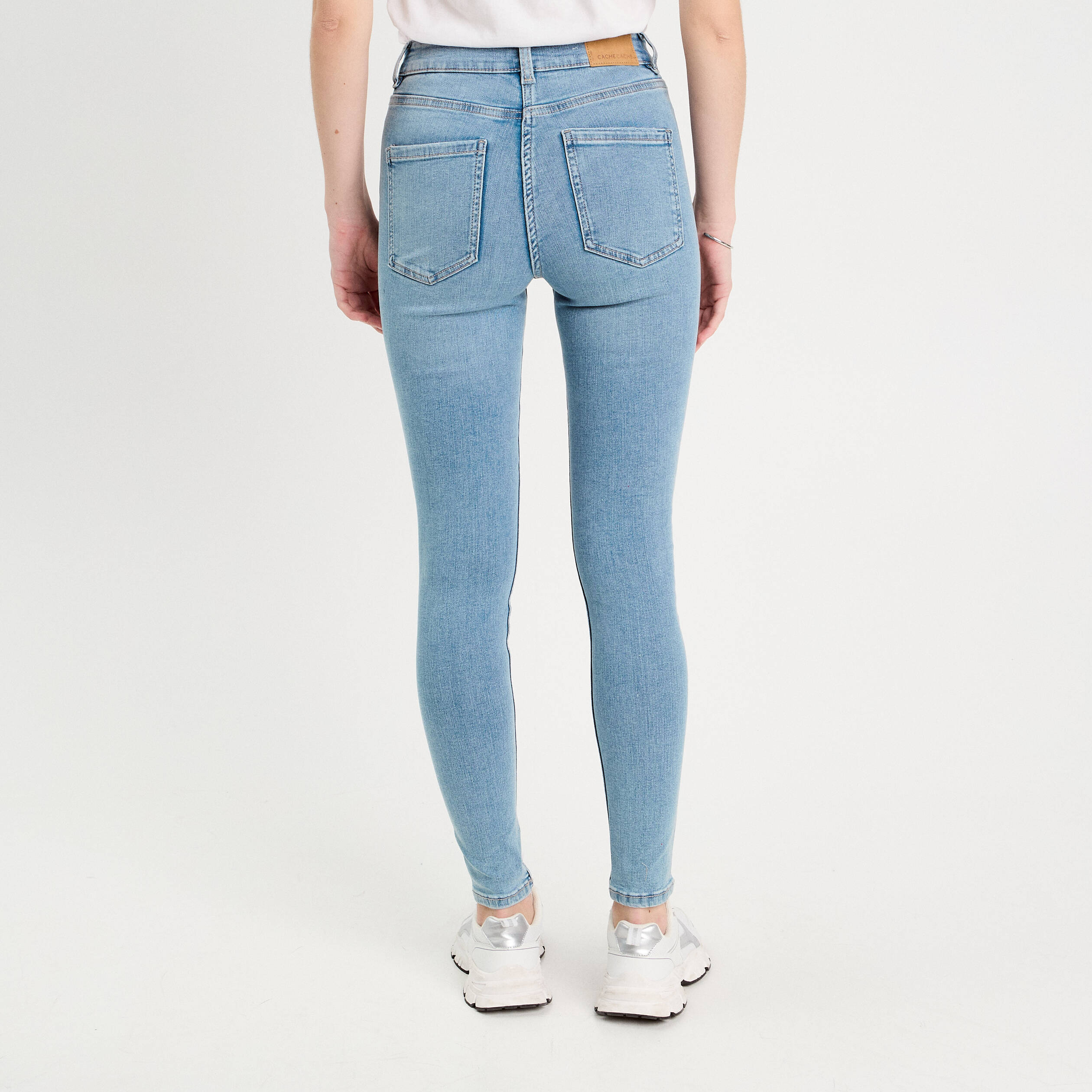Jeans skinny taille haute denim bleach femme
