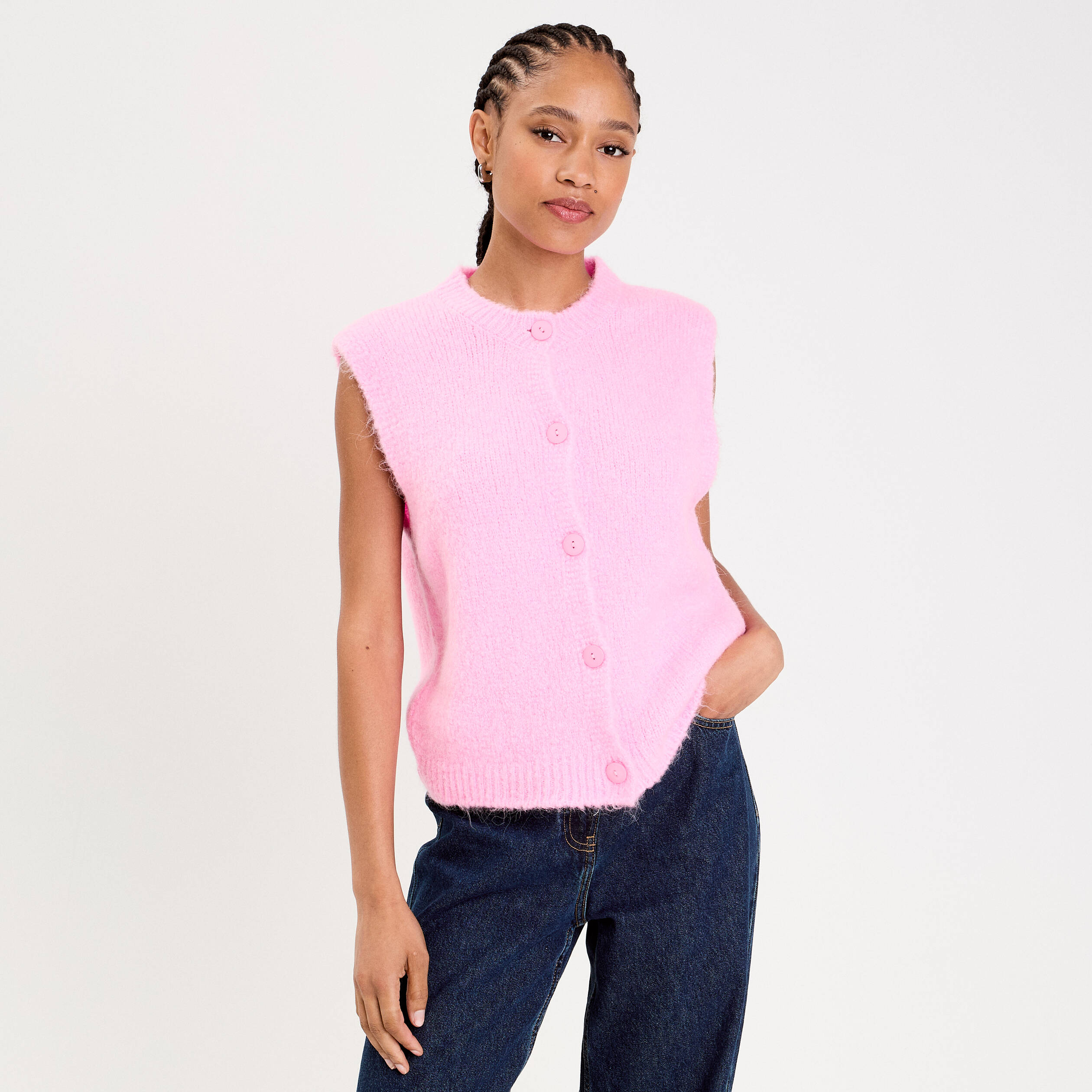 Easy Clothes Veste Mouton Rose Gilet Pull Rose Sans Manche GILET