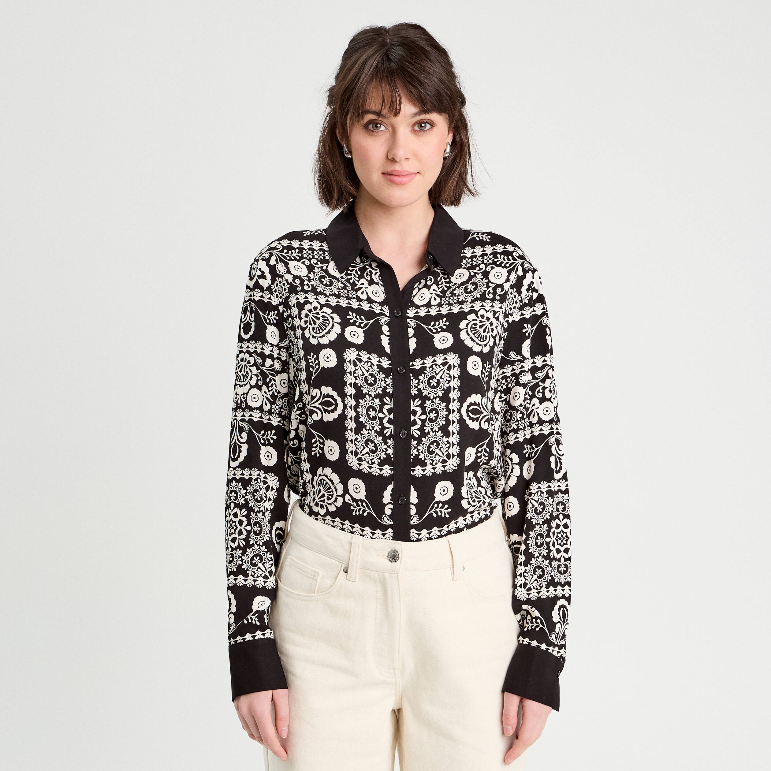 Chemise manches longues noir femme