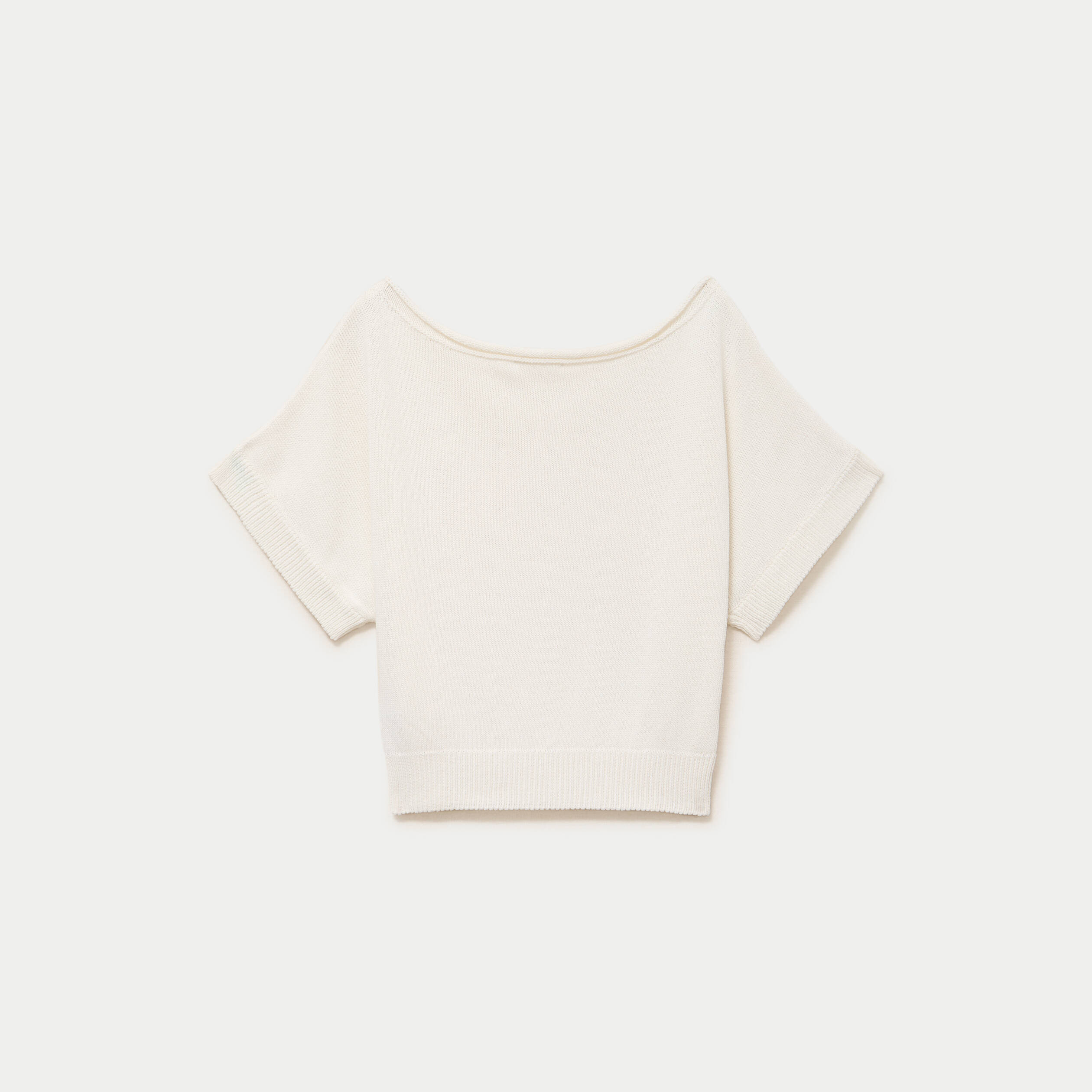 Pull ample cropped manches courtes ecru femme