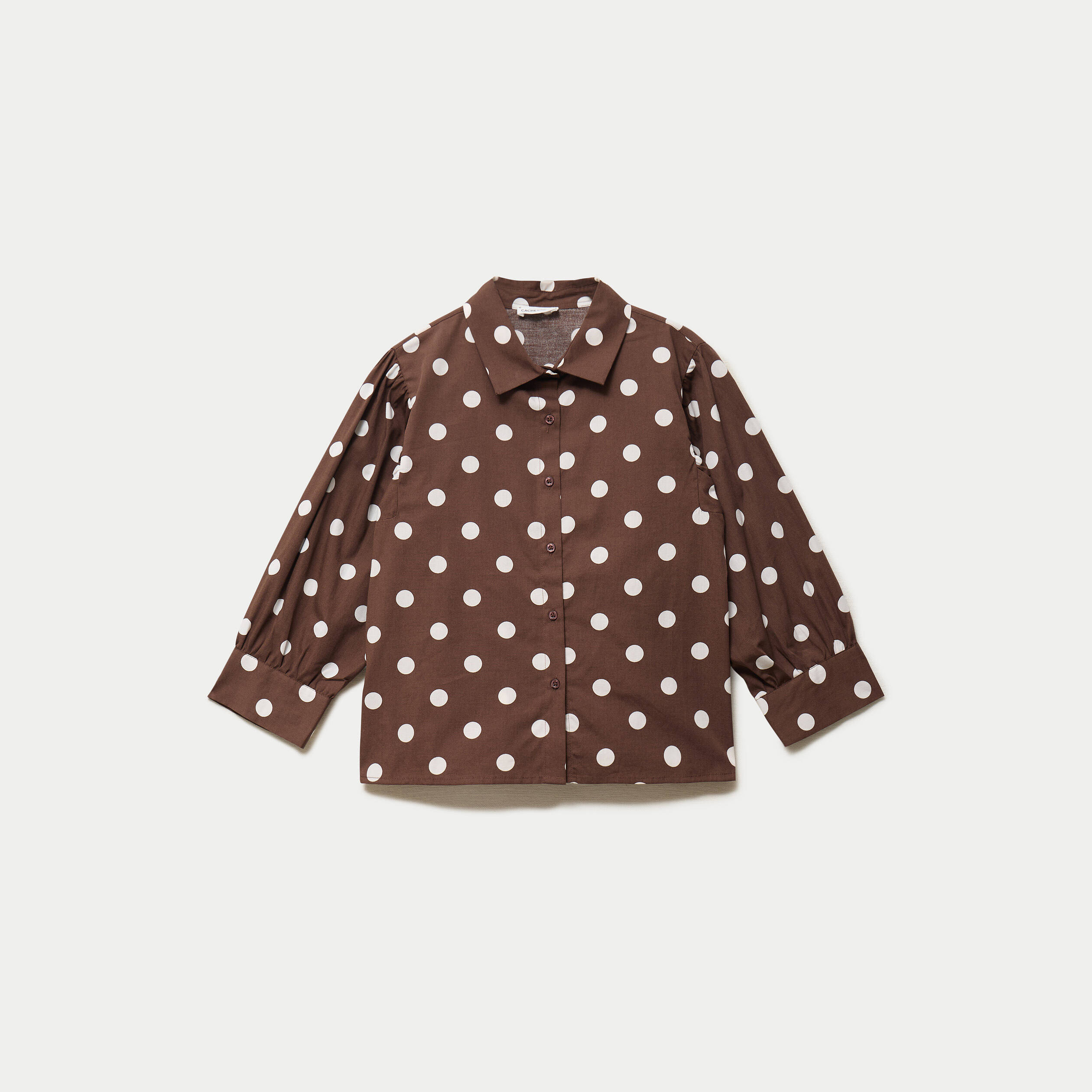 Chemise droite manches longues marron femme