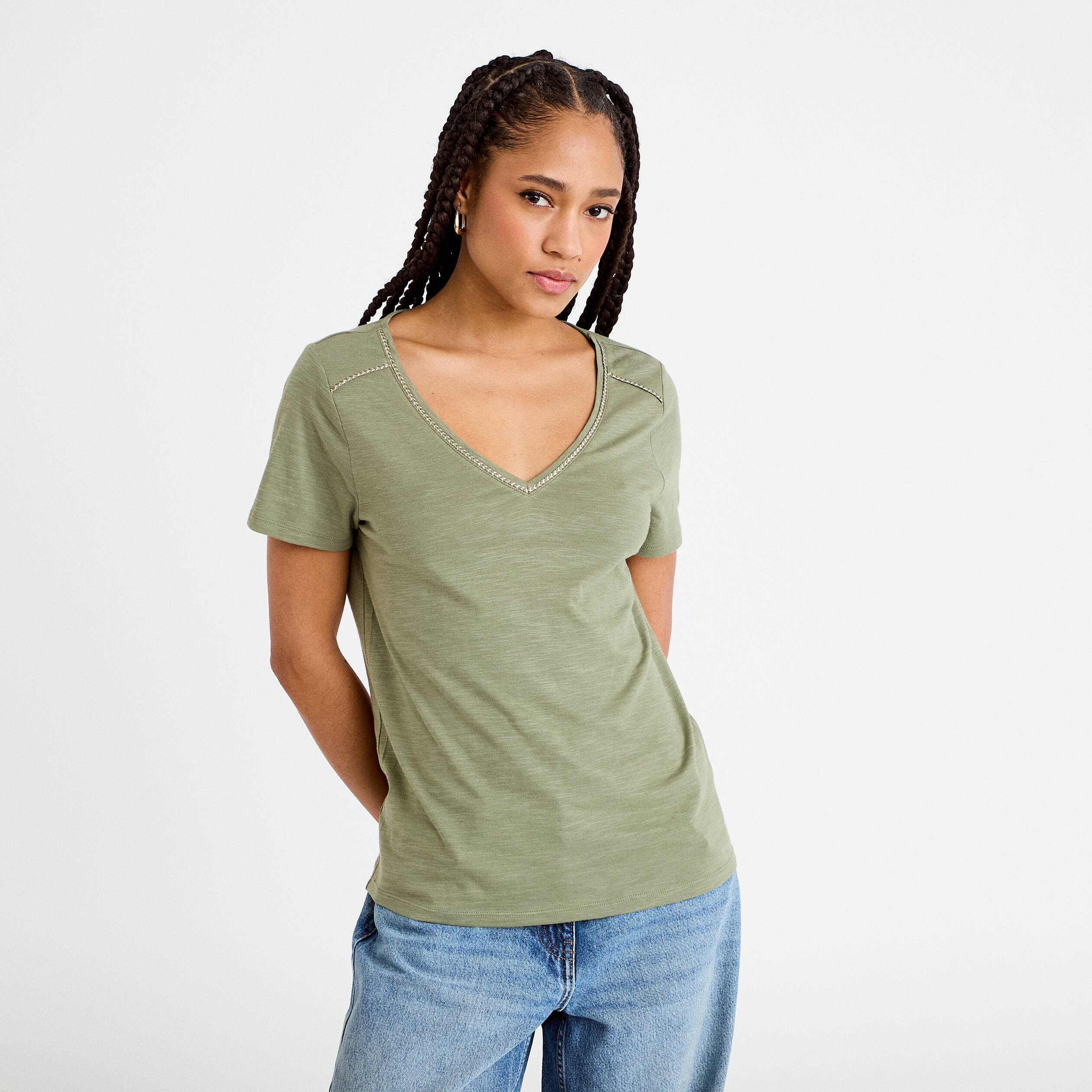 T-shirt manches courtes vert kaki femme
