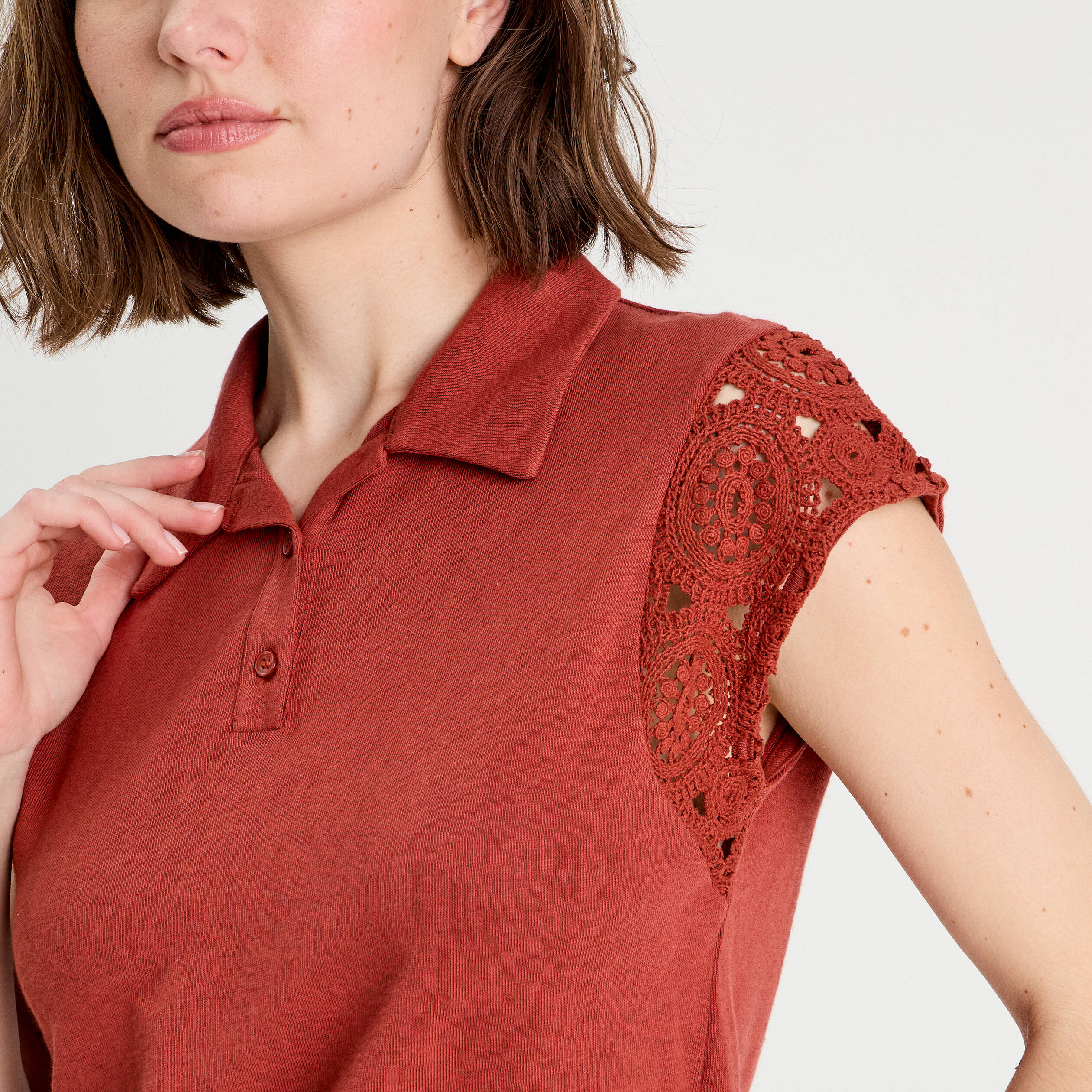 polo manches courtes marron cognac femme Polo manches courtes marron cognac femme