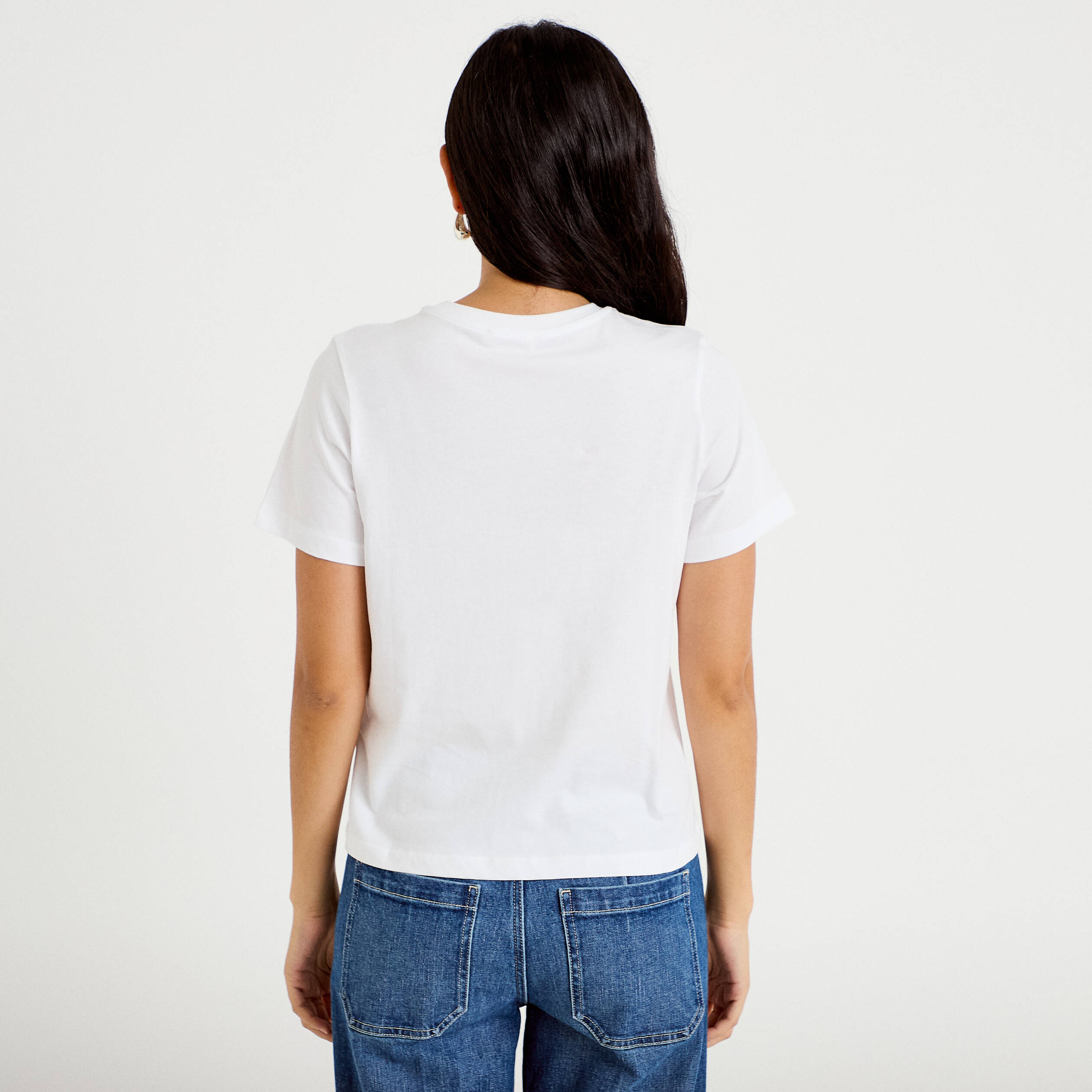 T-shirt col rond manches courtes blanc femme