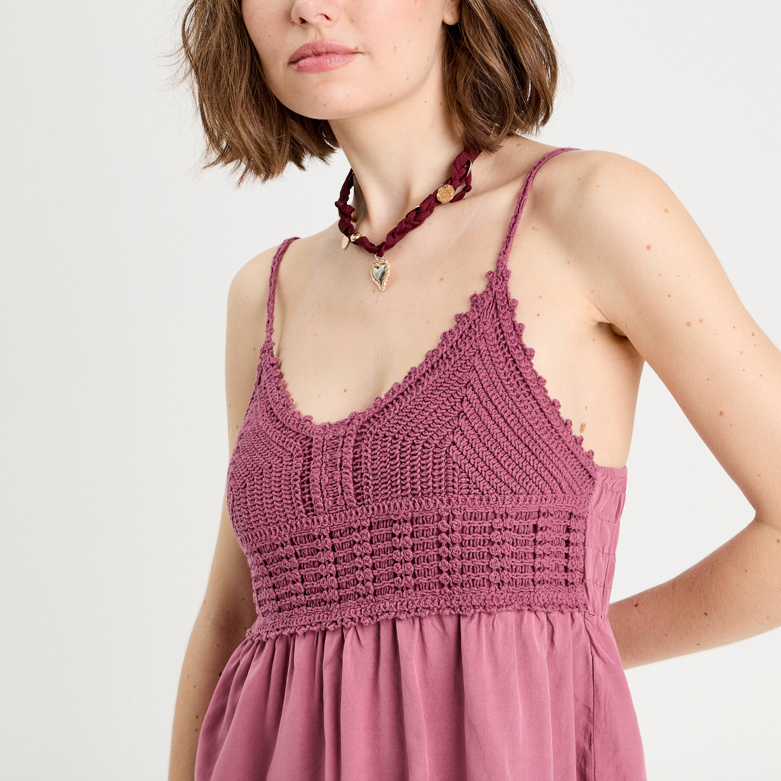 robe evasee bretelles vieux rose femme Robe évasée bretelles vieux rose femme