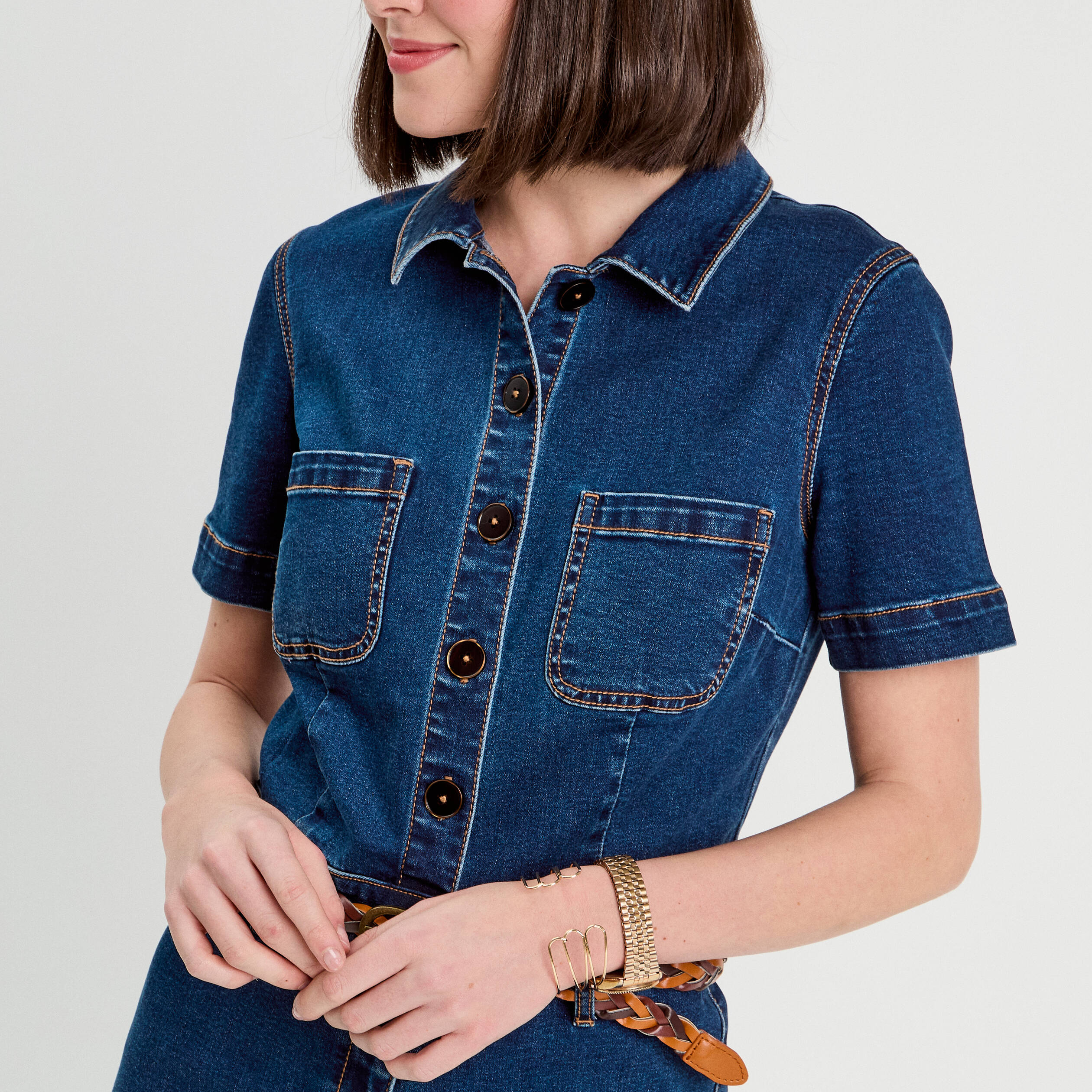 Combinaison pantalon en jean denim brut femme