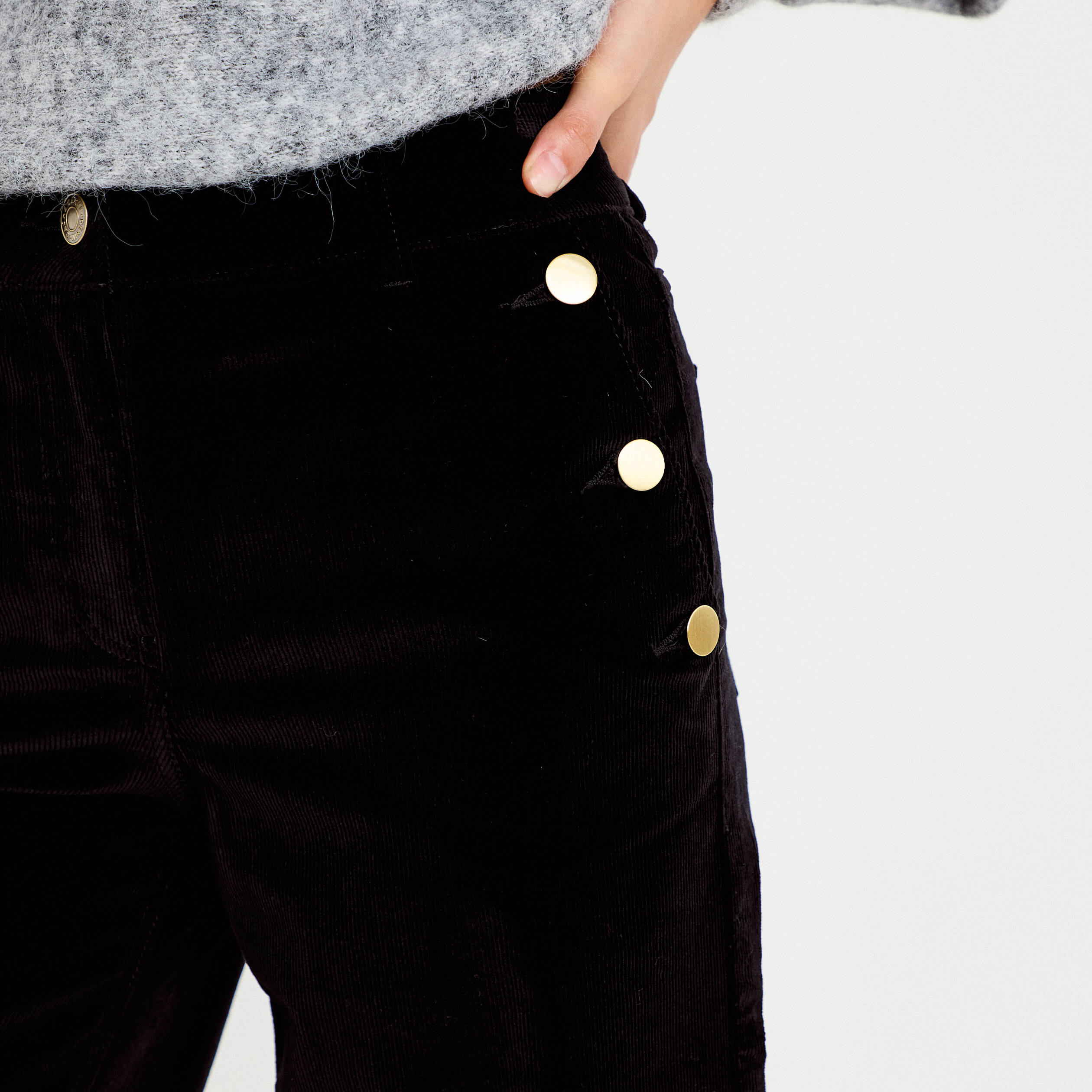 Pantalon taille haute velours noir femme