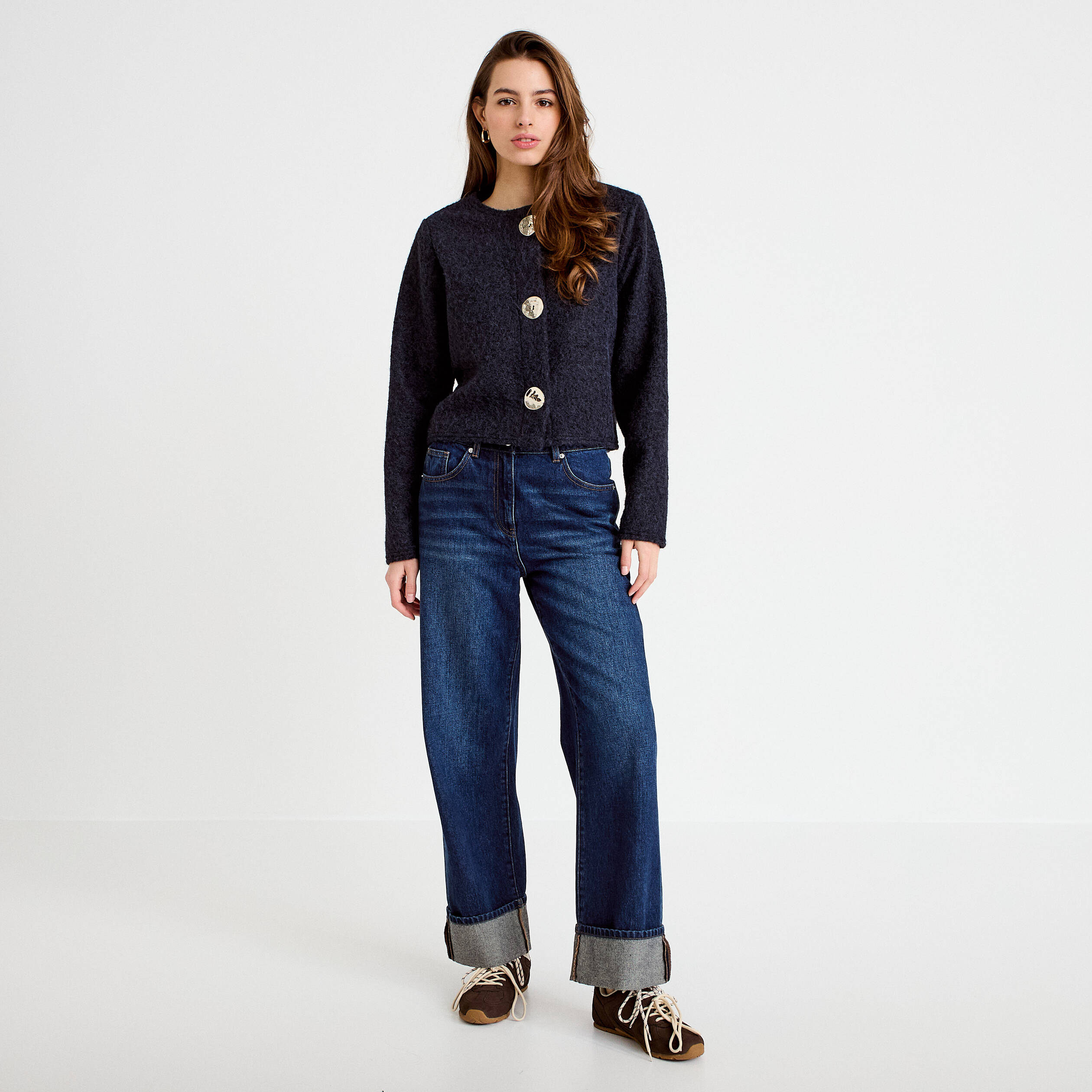 Veste effet polaire bleu marine femme