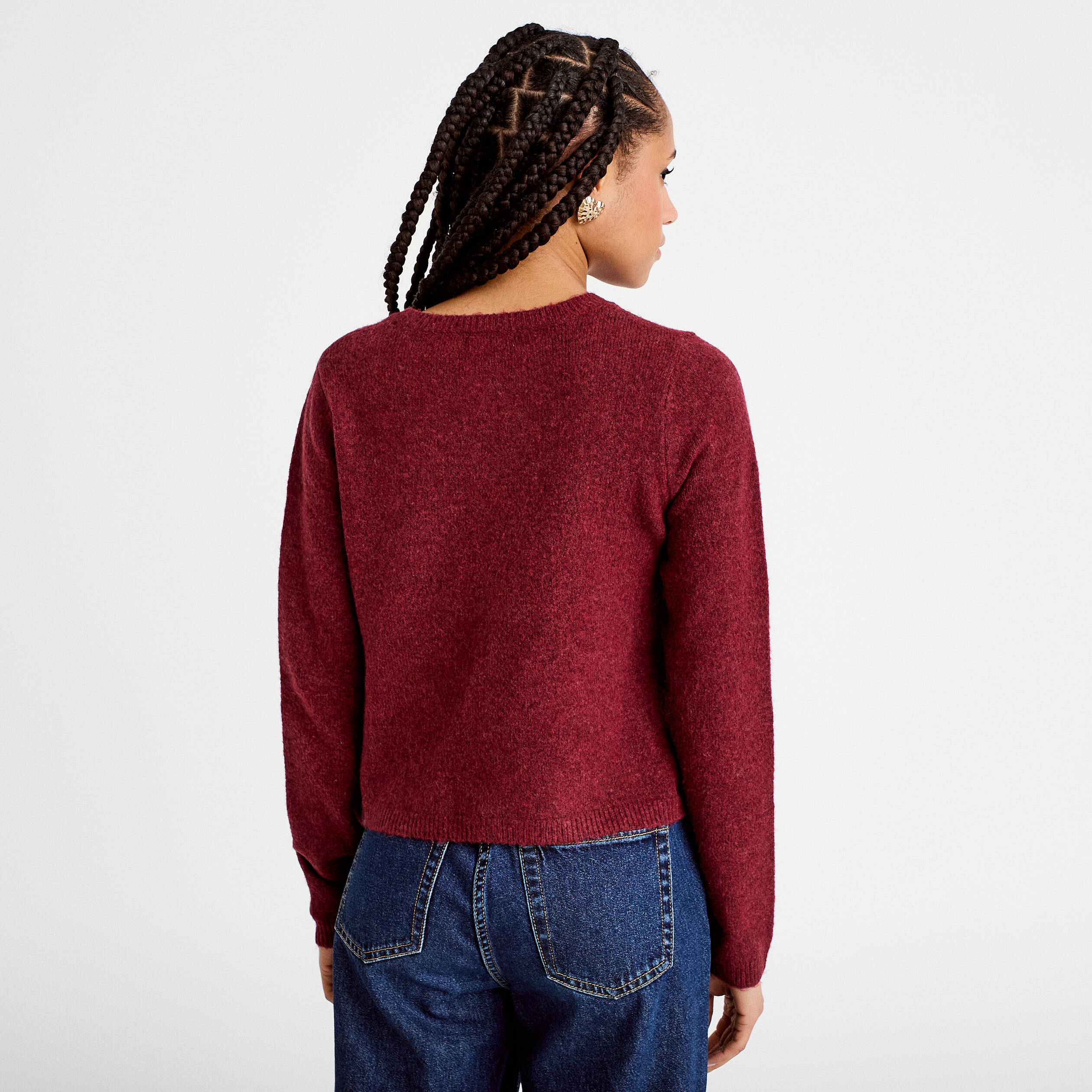 Gilet boutonn&eacute; manches longues rouge fonc&eacute; femme